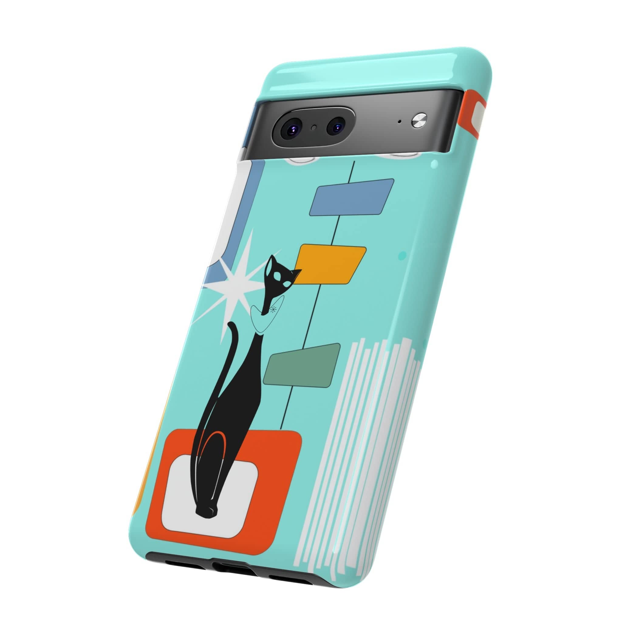 Atomic Cat, Mid Mod Aqua Blue, Geometric, Samsung, Google Pixel, Tough Cases Phone Case