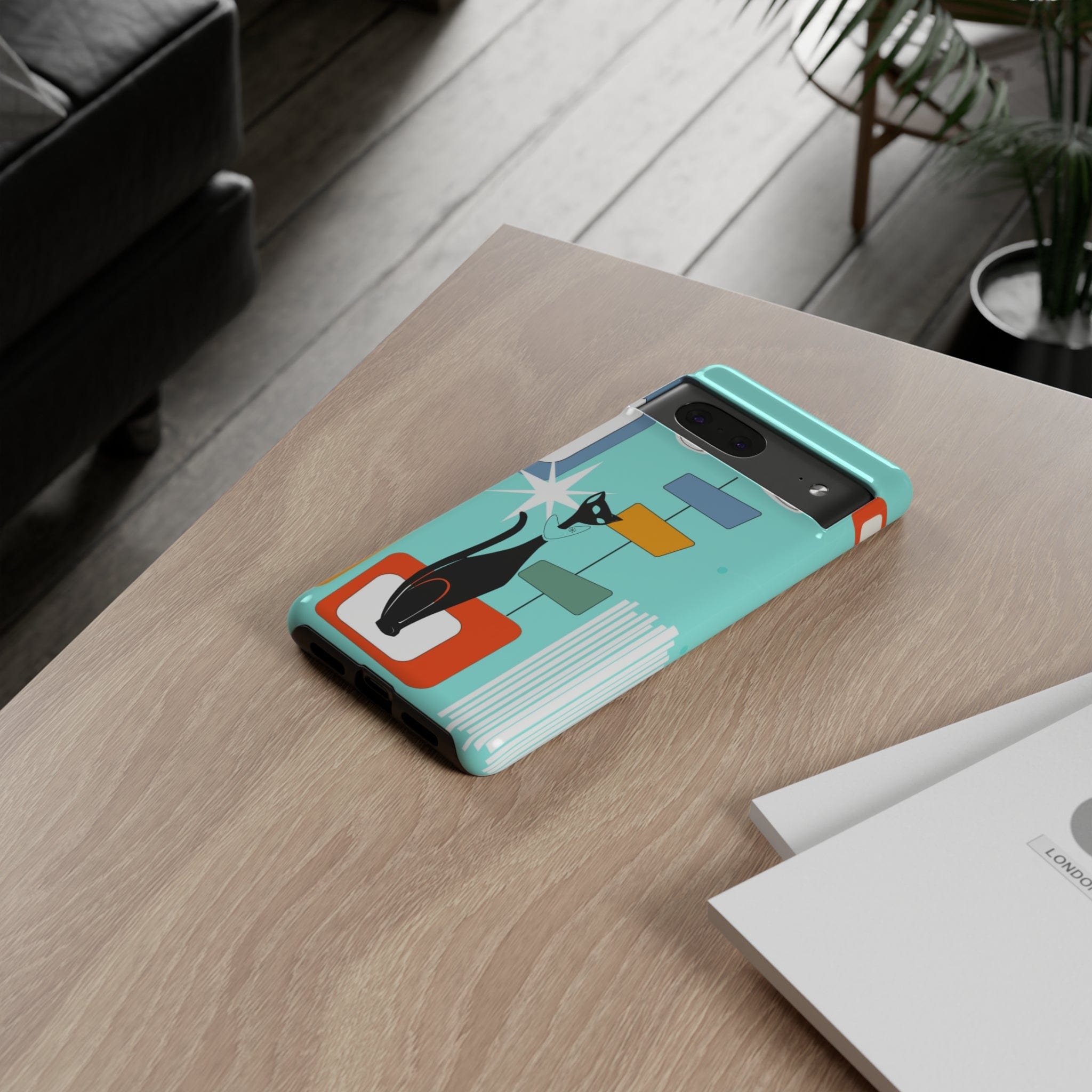 Atomic Cat, Mid Mod Aqua Blue, Geometric, Samsung, Google Pixel, Tough Cases Phone Case