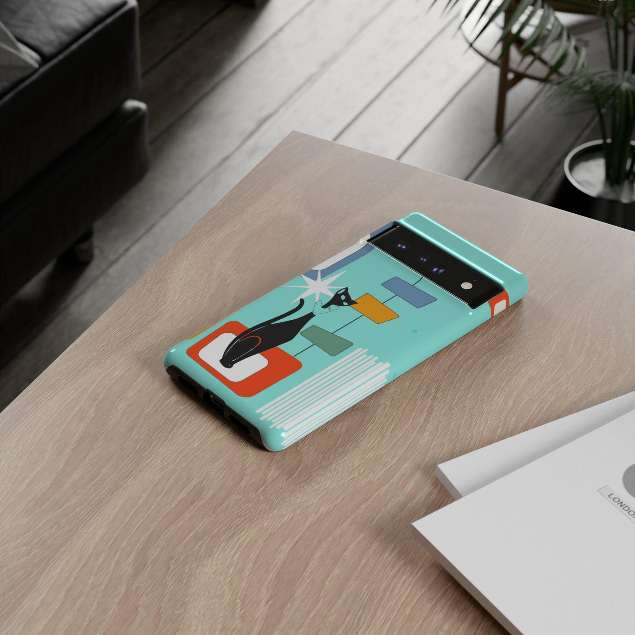 Atomic Cat, Mid Mod Aqua Blue, Geometric, Samsung, Google Pixel, Tough Cases Phone Case
