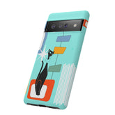 Atomic Cat, Mid Mod Aqua Blue, Geometric, Samsung, Google Pixel, Tough Cases Phone Case Mid Century Modern Gal