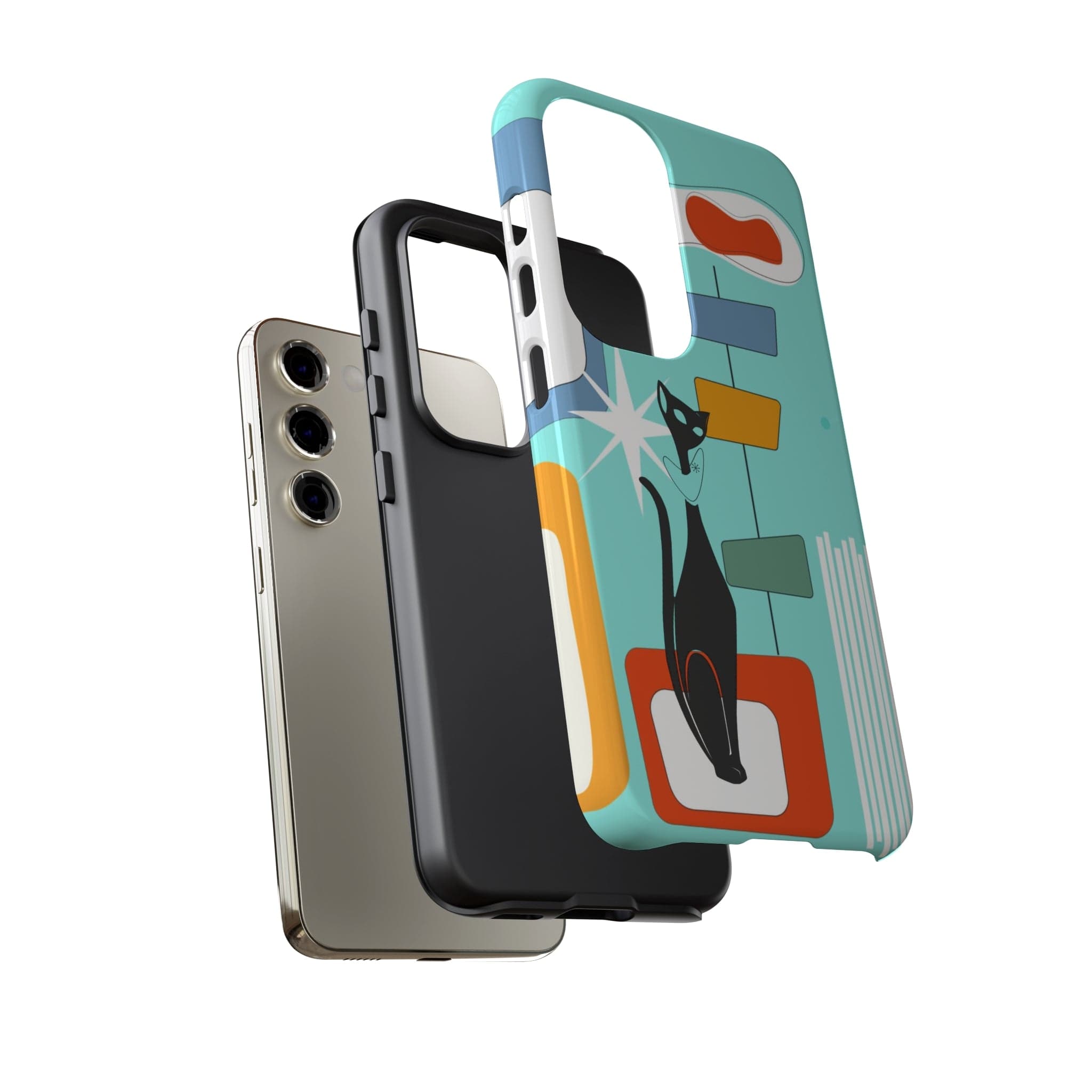 Atomic Cat, Mid Mod Aqua Blue, Geometric, Samsung, Google Pixel, Tough Cases Phone Case