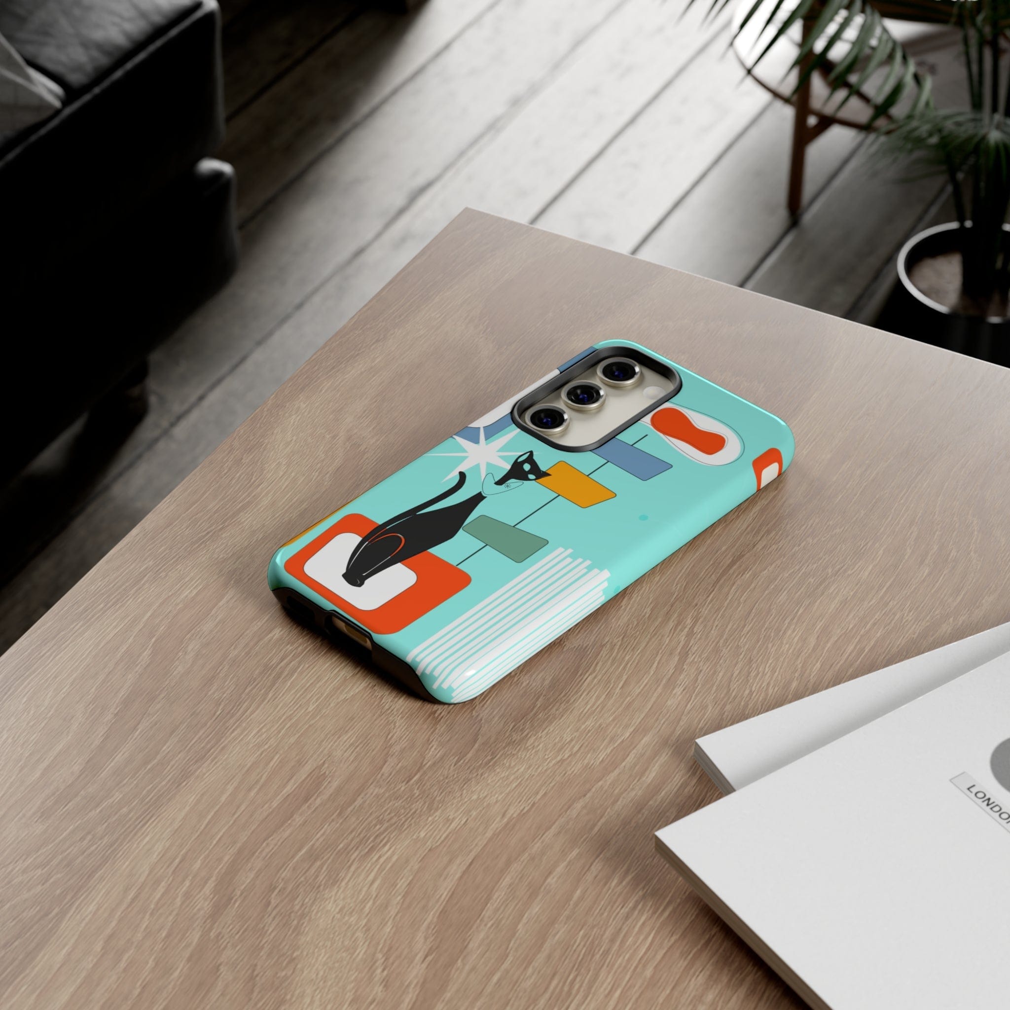 Atomic Cat, Mid Mod Aqua Blue, Geometric, Samsung, Google Pixel, Tough Cases Phone Case