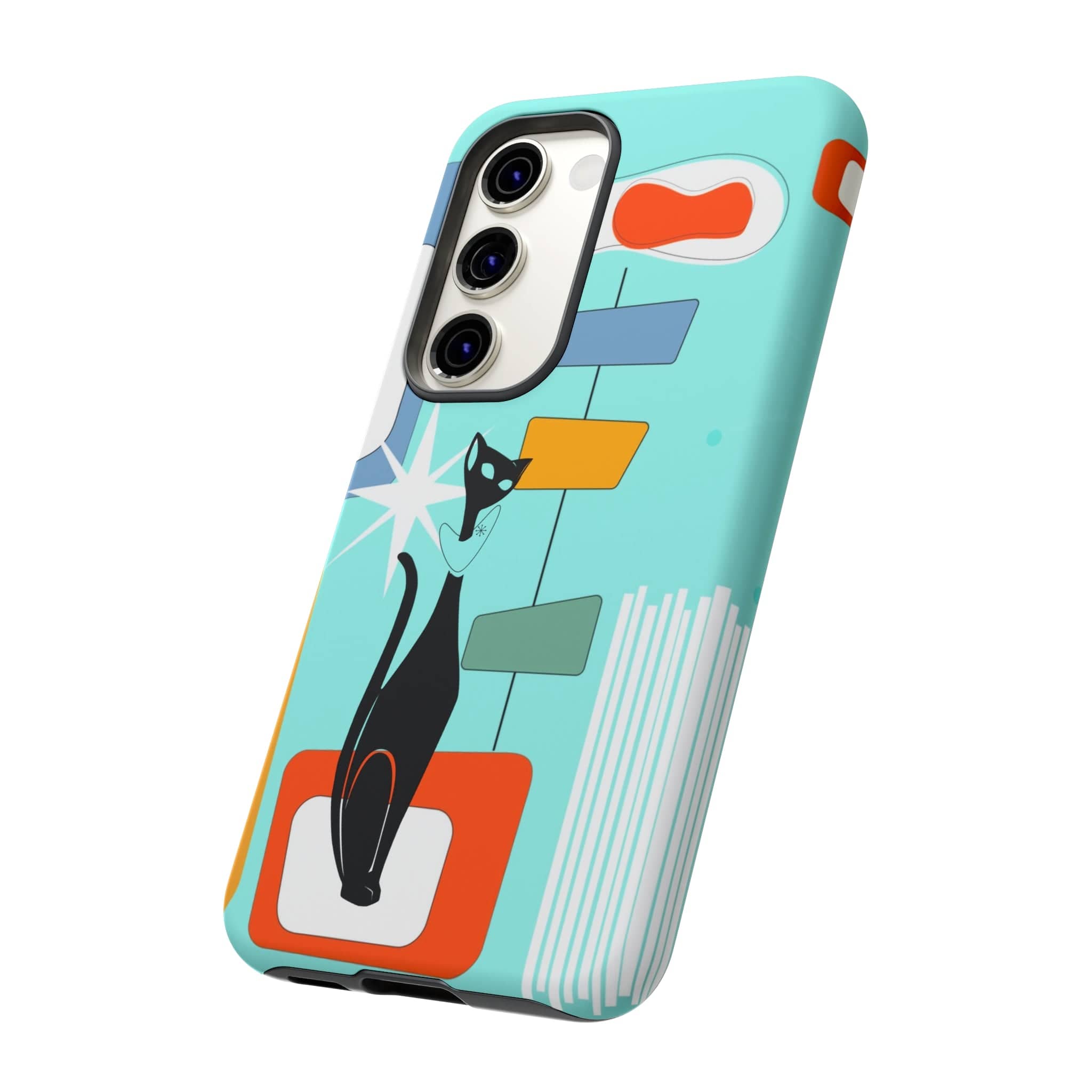Atomic Cat, Mid Mod Aqua Blue, Geometric, Samsung, Google Pixel, Tough Cases Phone Case