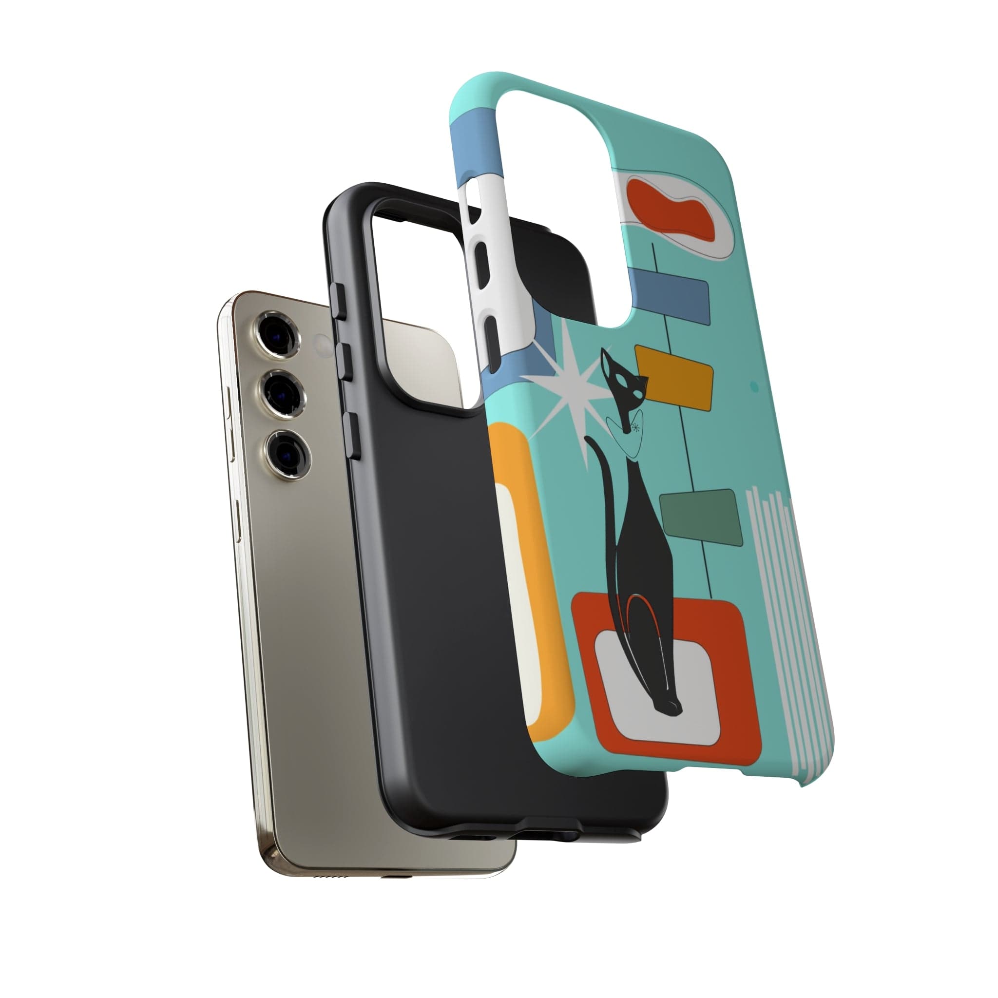 Atomic Cat, Mid Mod Aqua Blue, Geometric, Samsung, Google Pixel, Tough Cases Phone Case