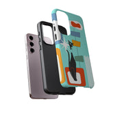 Atomic Cat, Mid Mod Aqua Blue, Geometric, Samsung, Google Pixel, Tough Cases Phone Case Mid Century Modern Gal