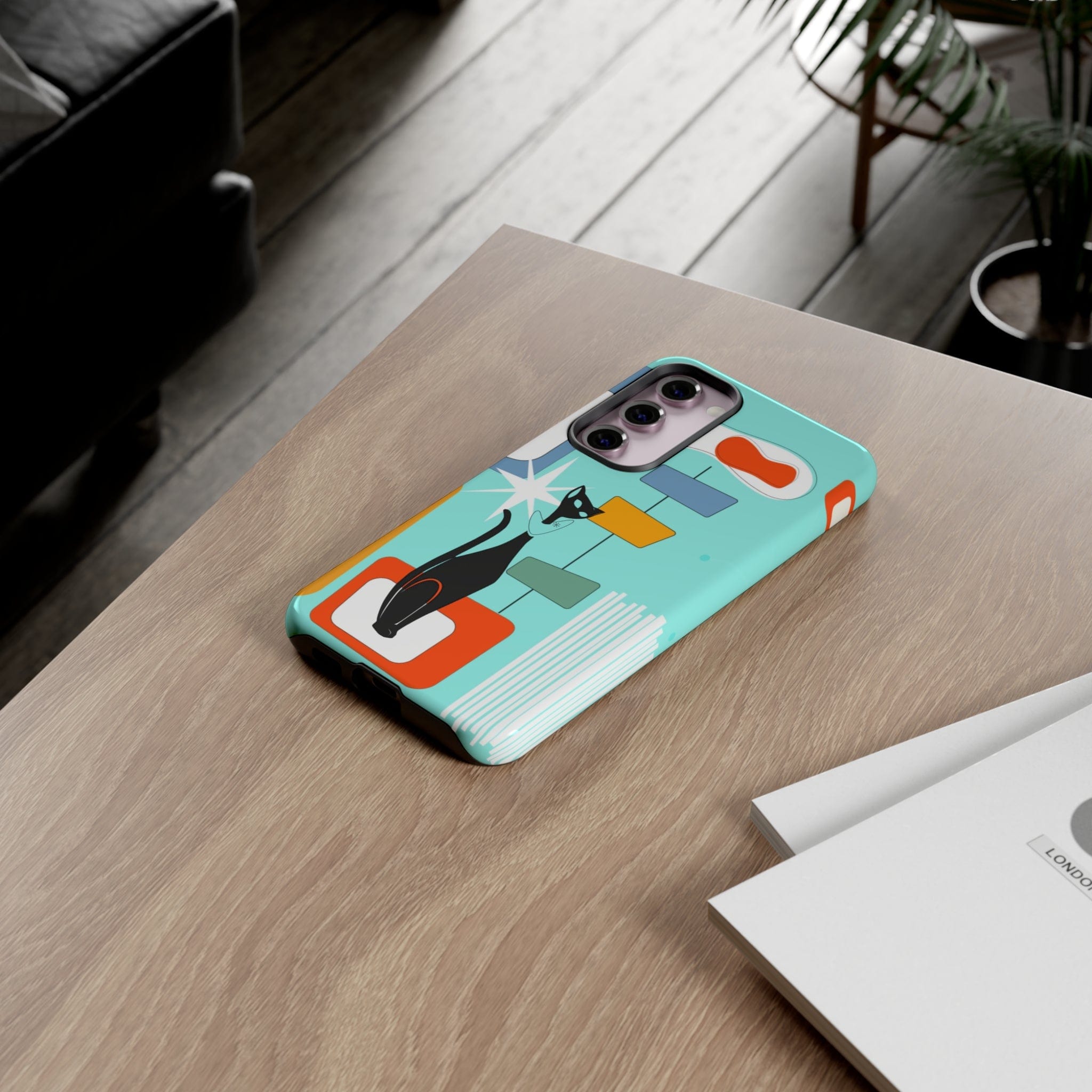 Atomic Cat, Mid Mod Aqua Blue, Geometric, Samsung, Google Pixel, Tough Cases Phone Case