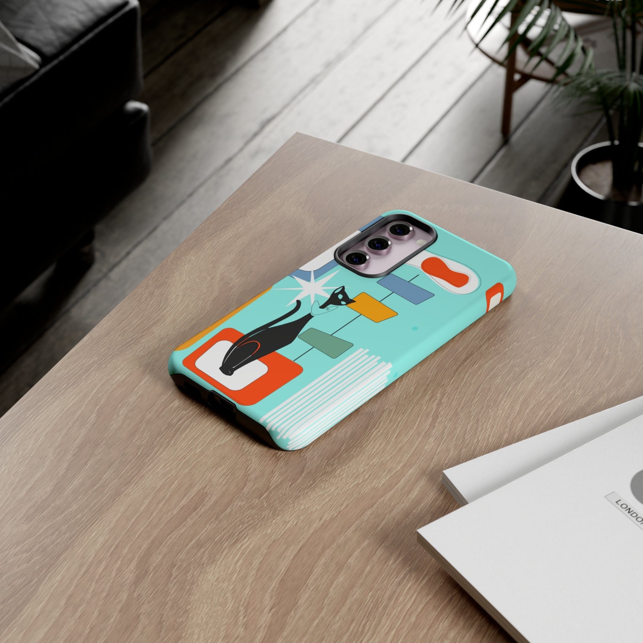 Atomic Cat, Mid Mod Aqua Blue, Geometric, Samsung, Google Pixel, Tough Cases Phone Case