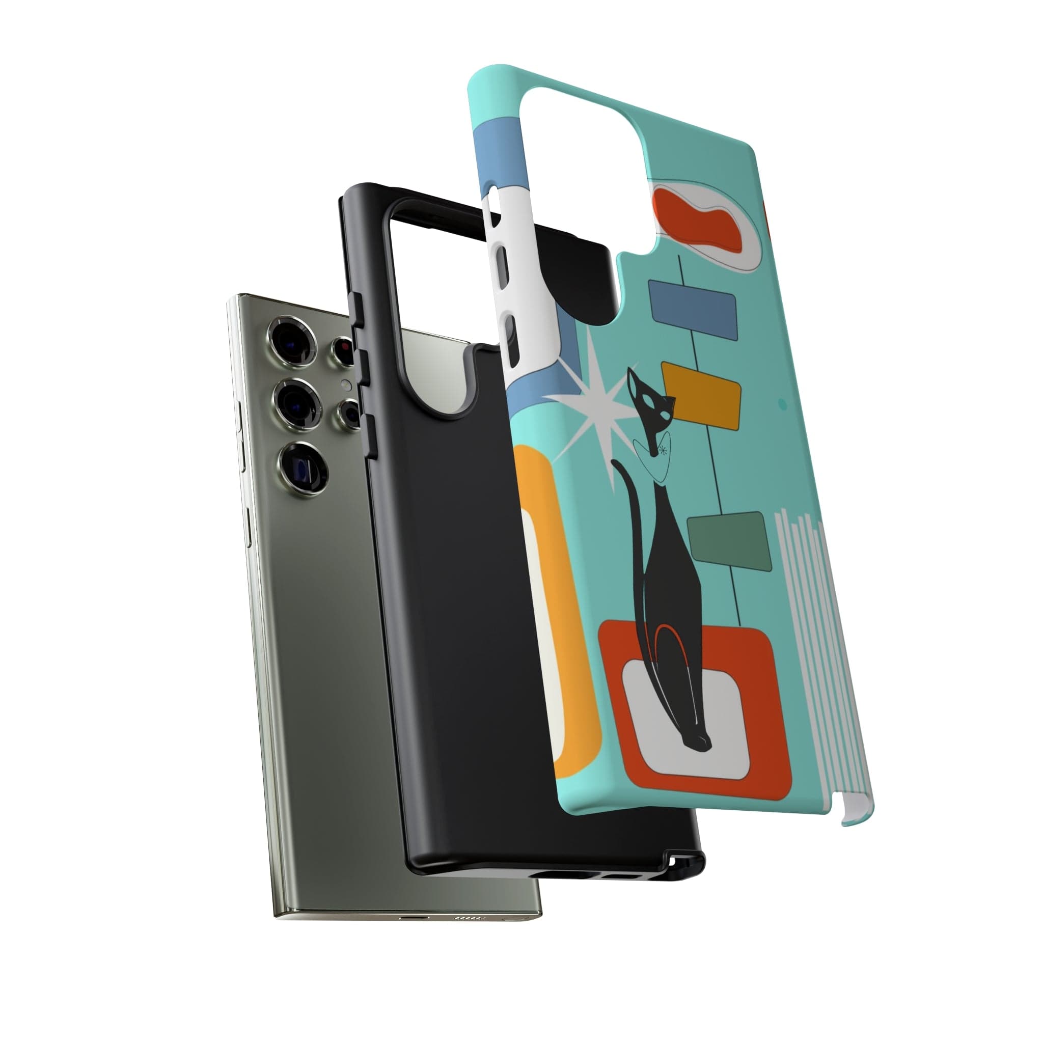 Atomic Cat, Mid Mod Aqua Blue, Geometric, Samsung, Google Pixel, Tough Cases Phone Case