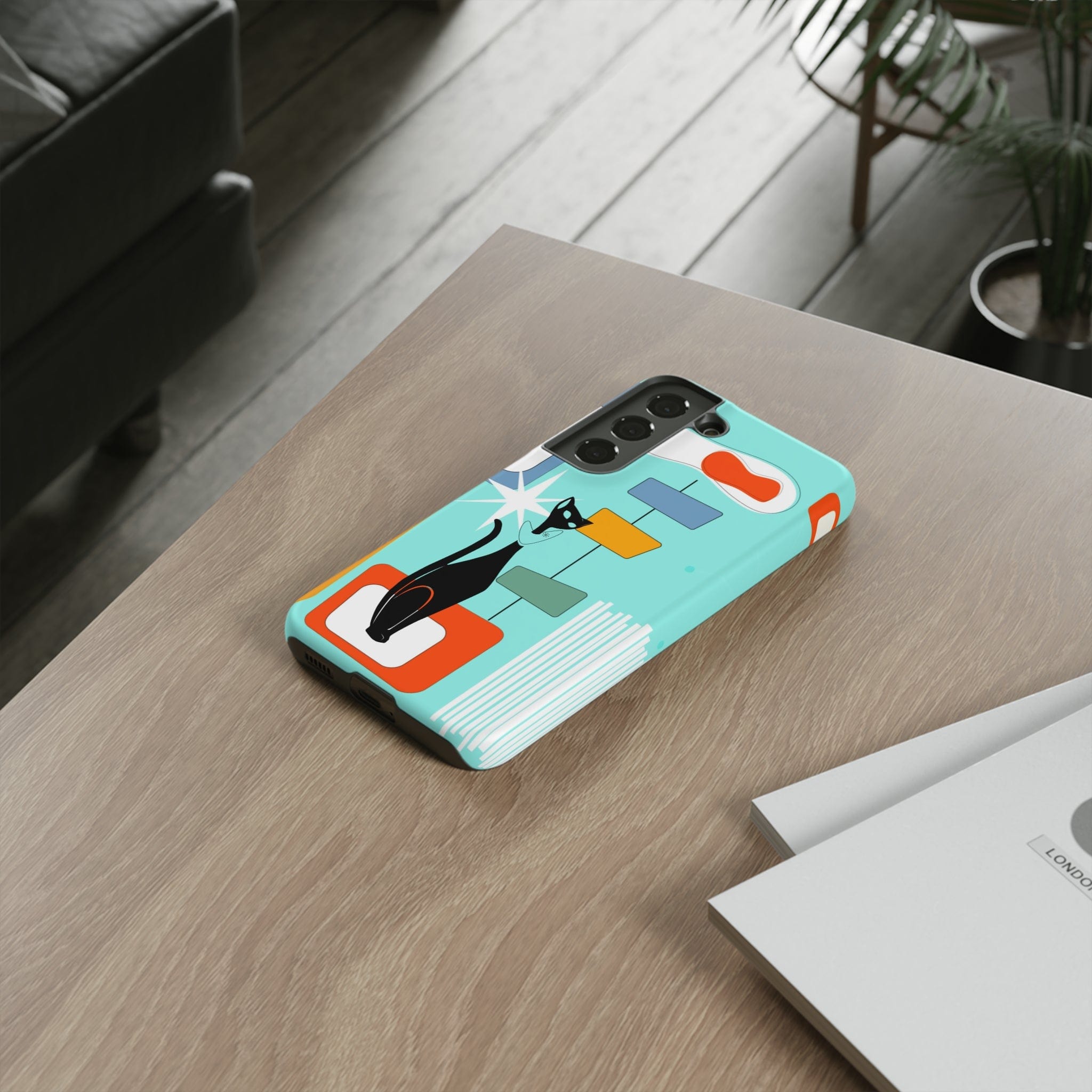 Atomic Cat, Mid Mod Aqua Blue, Geometric, Samsung, Google Pixel, Tough Cases Phone Case