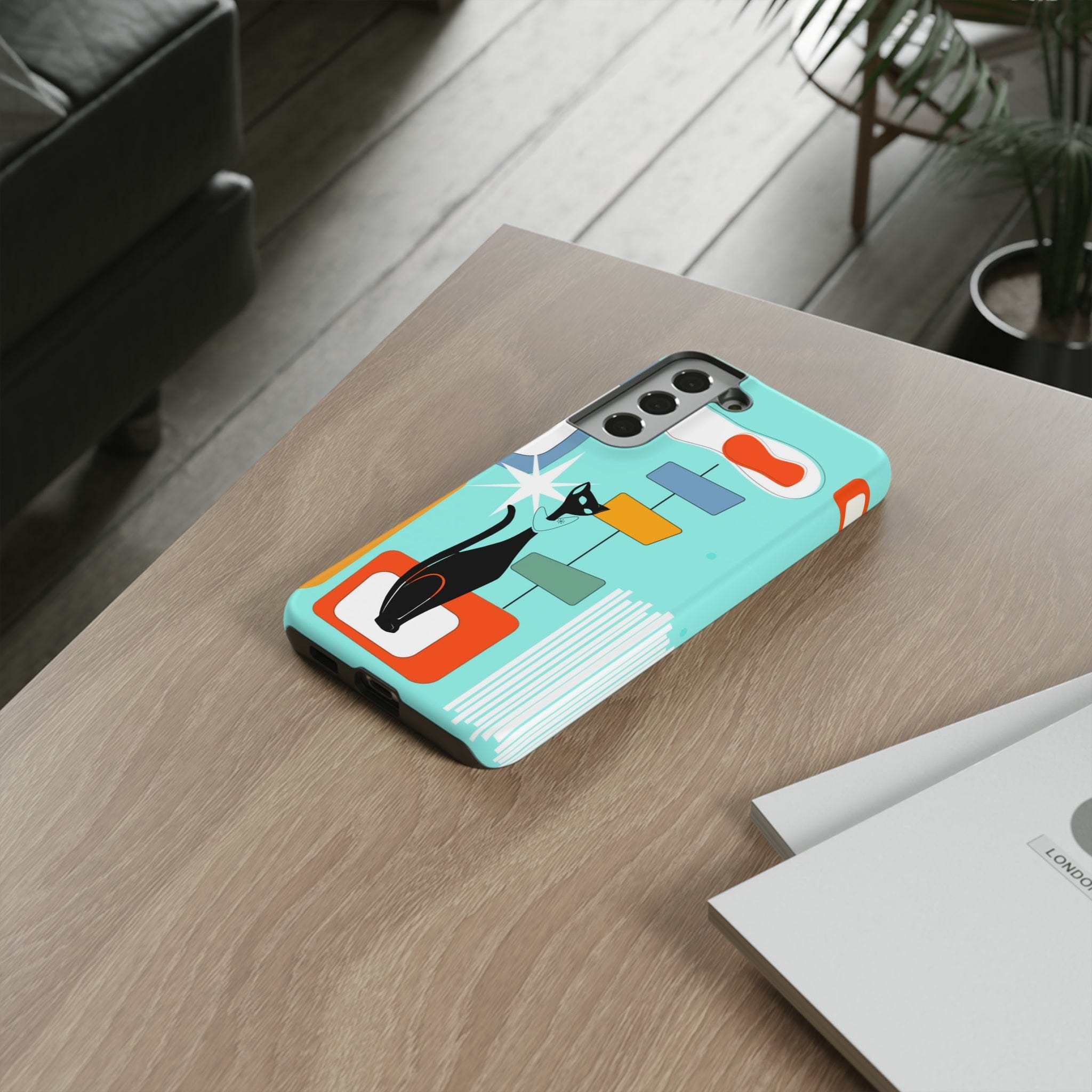 Atomic Cat, Mid Mod Aqua Blue, Geometric, Samsung, Google Pixel, Tough Cases Phone Case