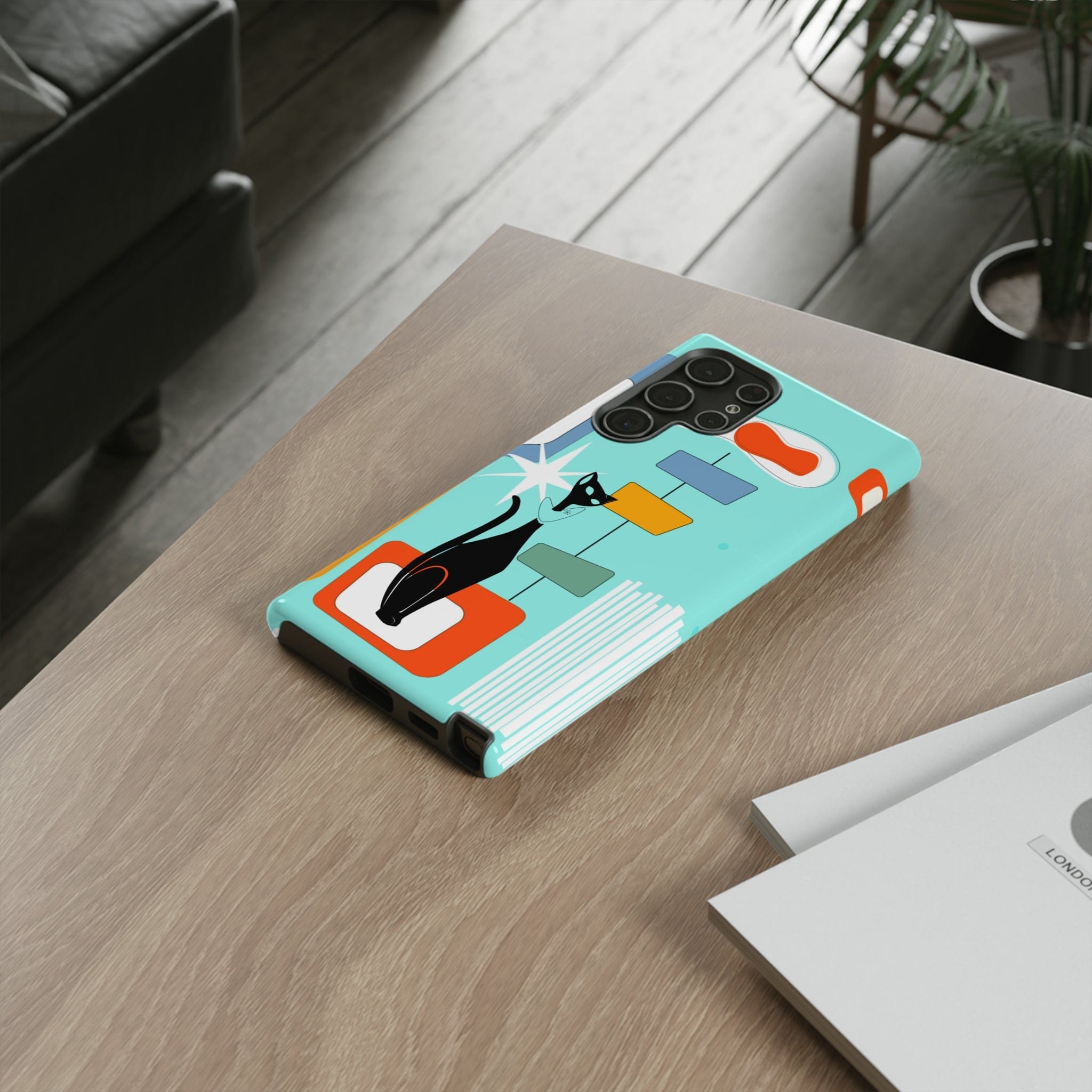 Atomic Cat, Mid Mod Aqua Blue, Geometric, Samsung, Google Pixel, Tough Cases Phone Case