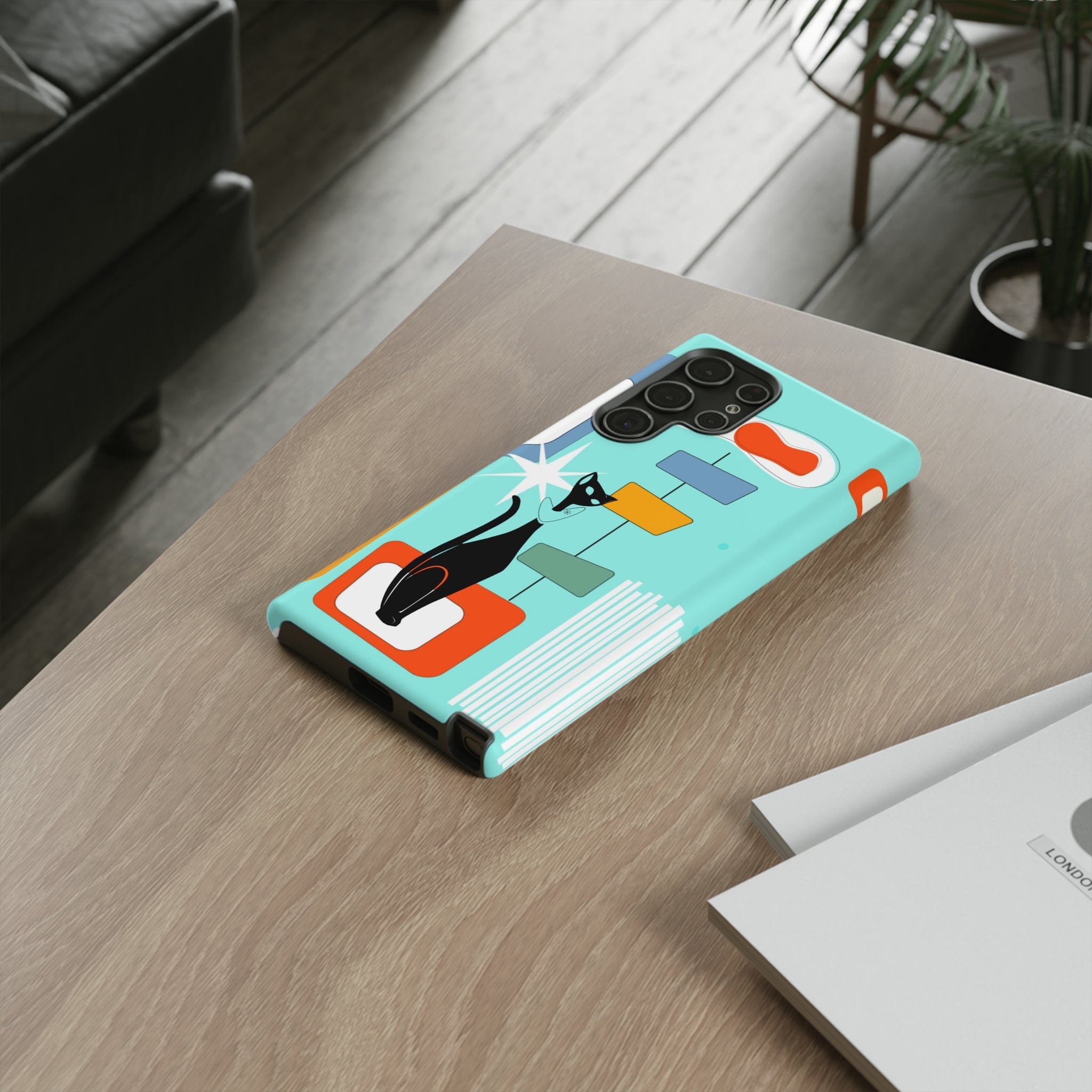Atomic Cat, Mid Mod Aqua Blue, Geometric, Samsung, Google Pixel, Tough Cases Phone Case