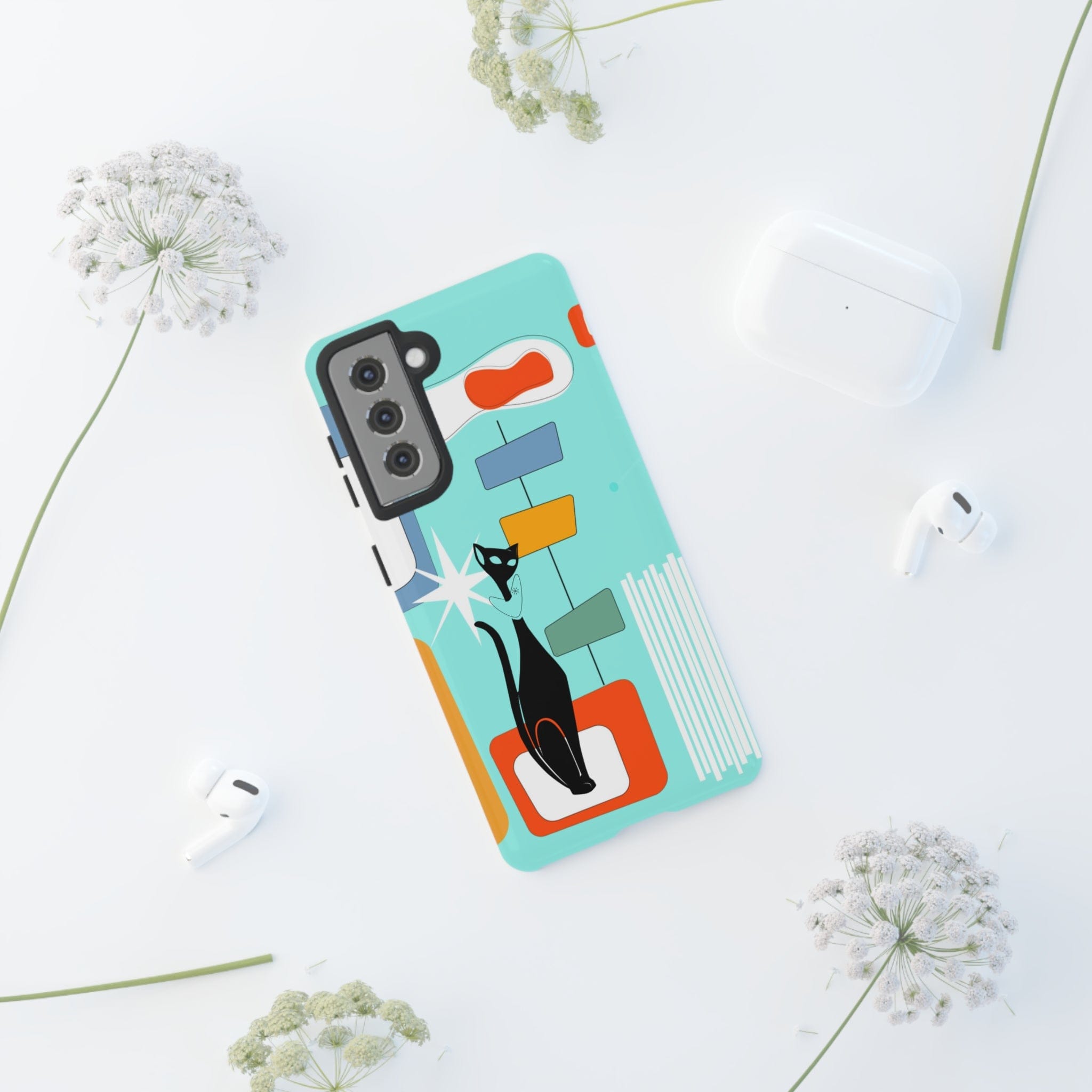 Atomic Cat, Mid Mod Aqua Blue, Geometric, Samsung, Google Pixel, Tough Cases Phone Case