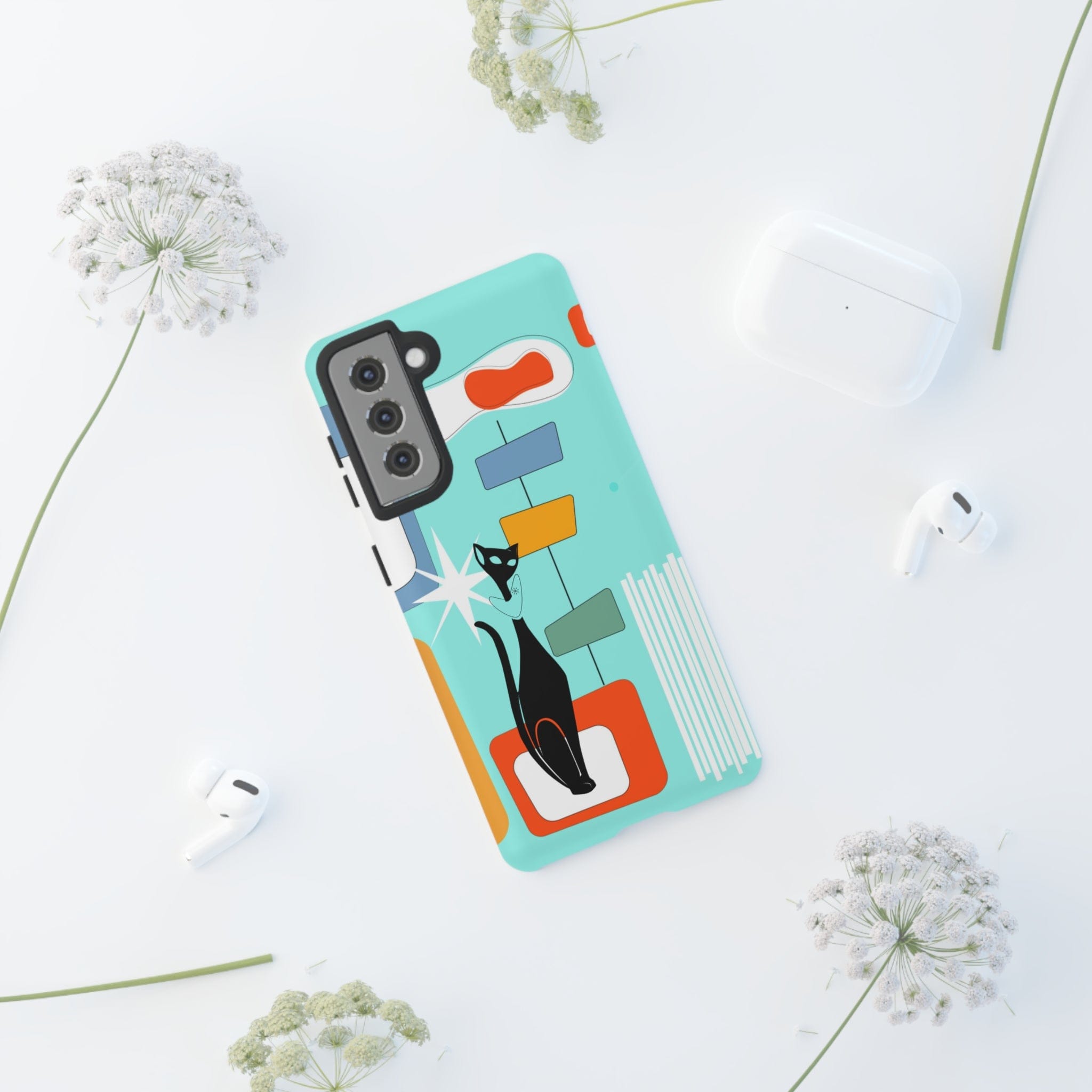 Atomic Cat, Mid Mod Aqua Blue, Geometric, Samsung, Google Pixel, Tough Cases Phone Case