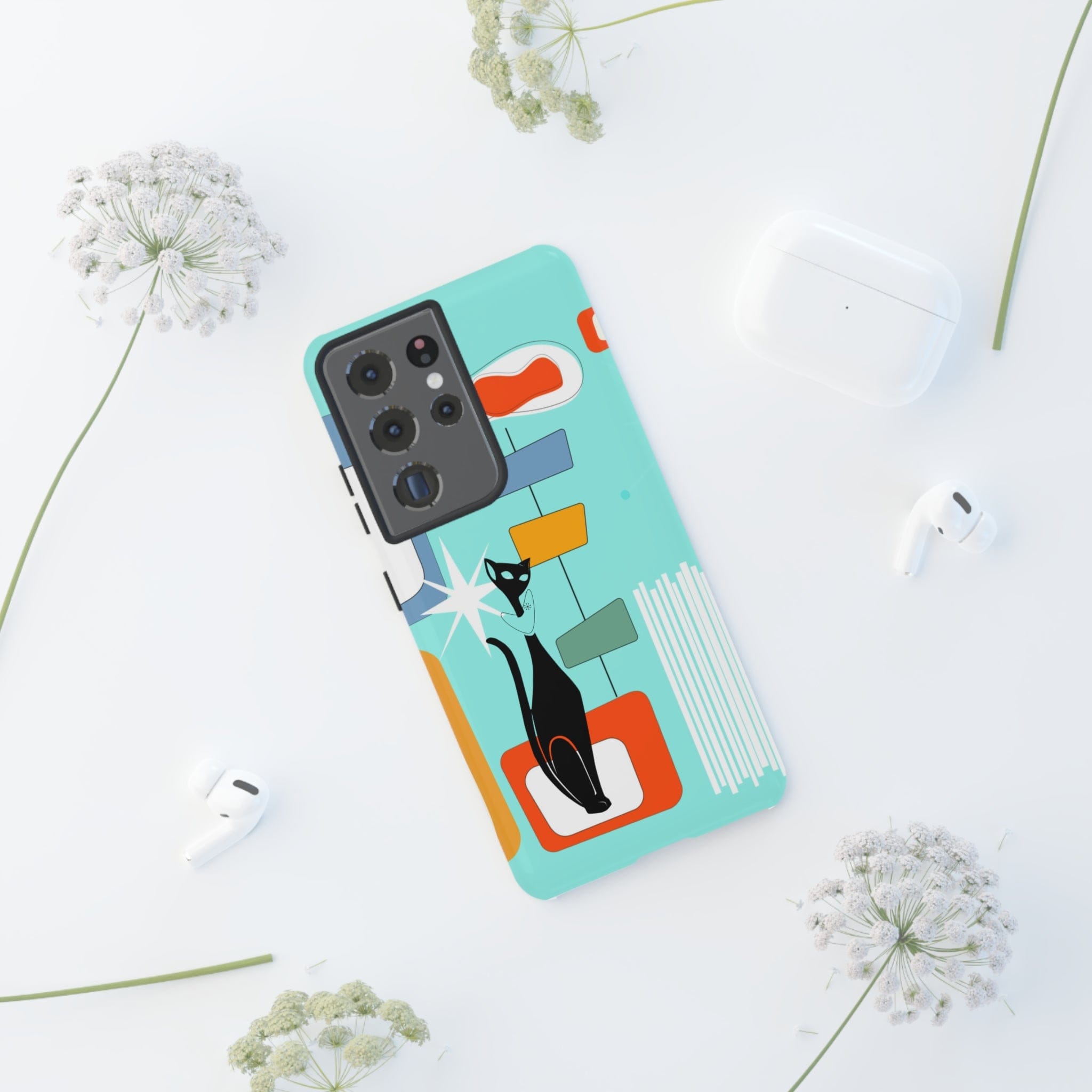 Atomic Cat, Mid Mod Aqua Blue, Geometric, Samsung, Google Pixel, Tough Cases Phone Case