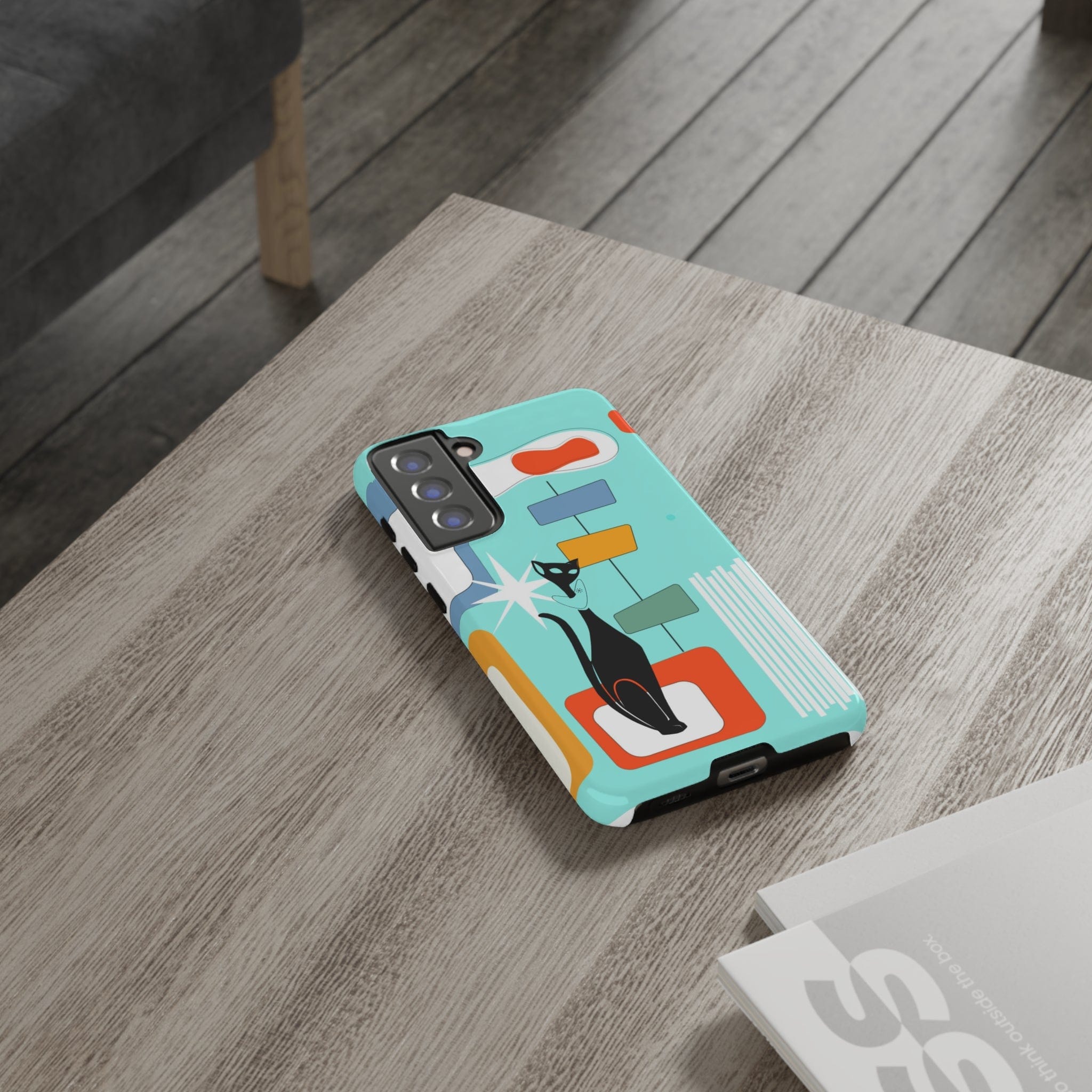 Atomic Cat, Mid Mod Aqua Blue, Geometric, Samsung, Google Pixel, Tough Cases Phone Case