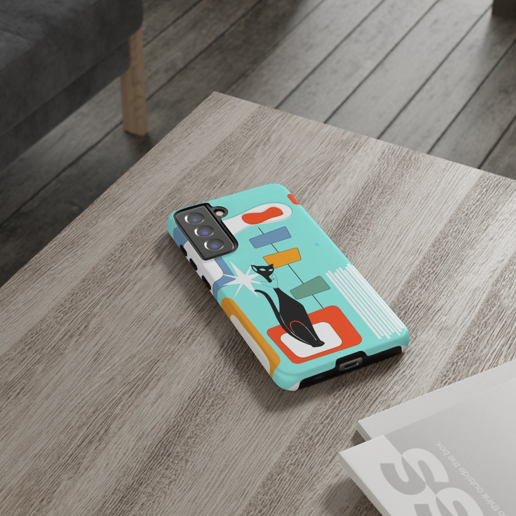 Atomic Cat, Mid Mod Aqua Blue, Geometric, Samsung, Google Pixel, Tough Cases Phone Case