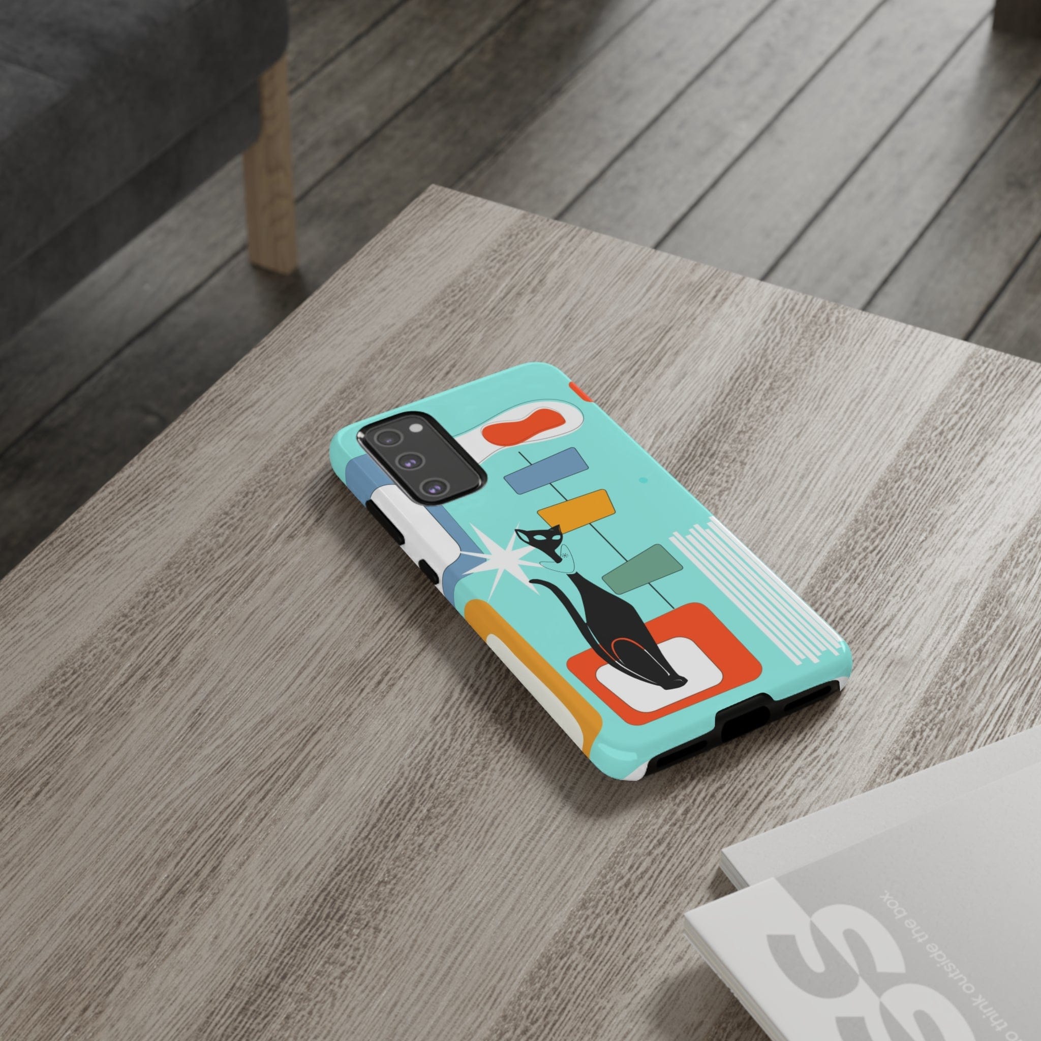 Atomic Cat, Mid Mod Aqua Blue, Geometric, Samsung, Google Pixel, Tough Cases Phone Case