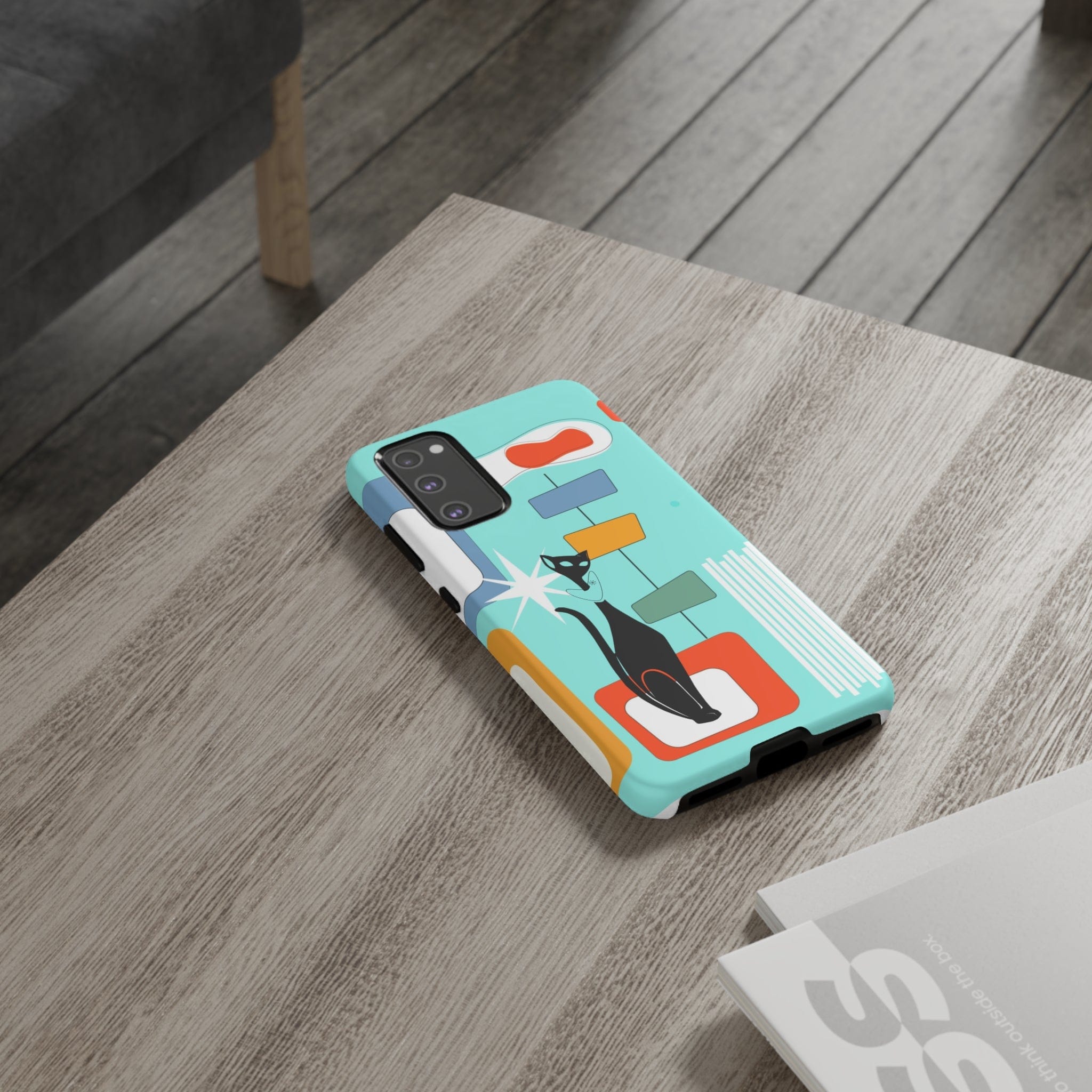 Atomic Cat, Mid Mod Aqua Blue, Geometric, Samsung, Google Pixel, Tough Cases Phone Case
