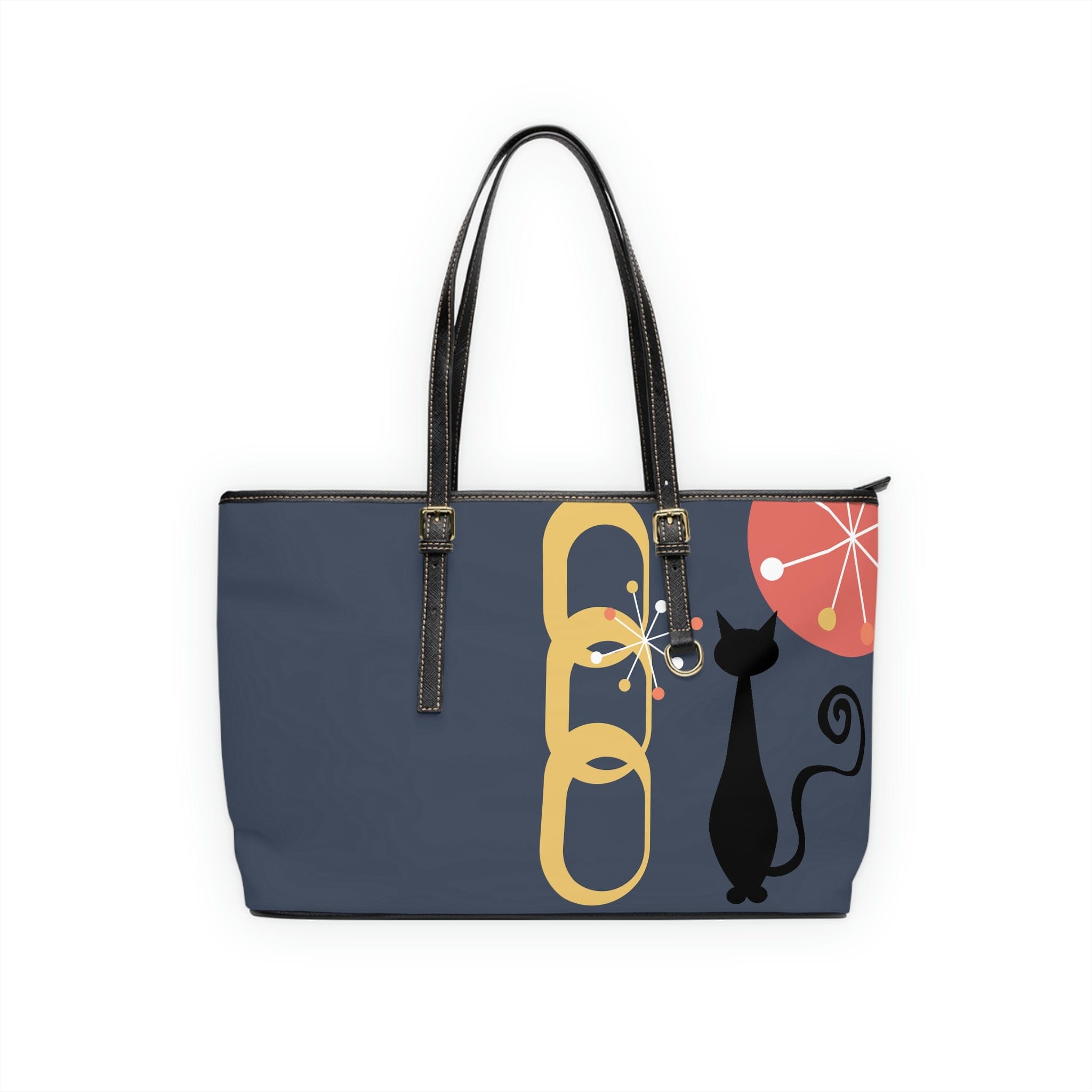 Atomic Cat, Midnight Blue, Mid Century Modern Style Leather Shoulder Bag Bags