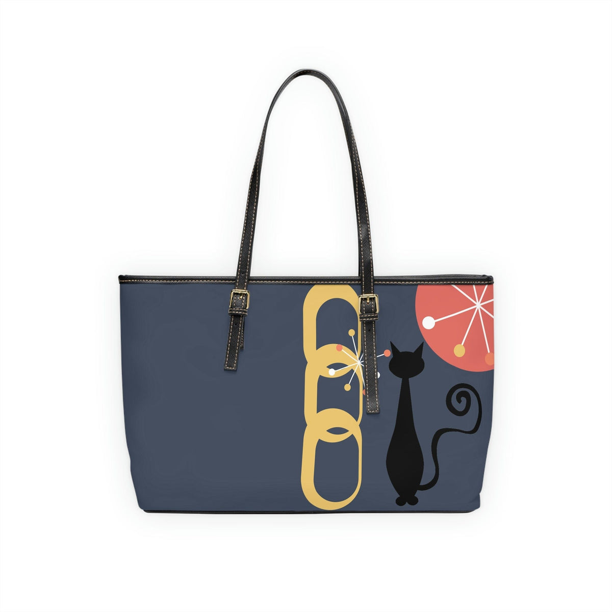 Atomic Cat, Midnight Blue, Mid Century Modern Style Leather Shoulder Bag Bags