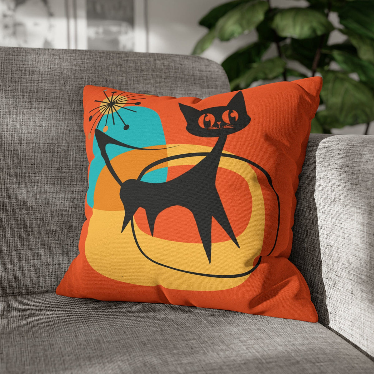 Atomic Cat, Orange Mid Mod Pillow Case ONLY Home Decor