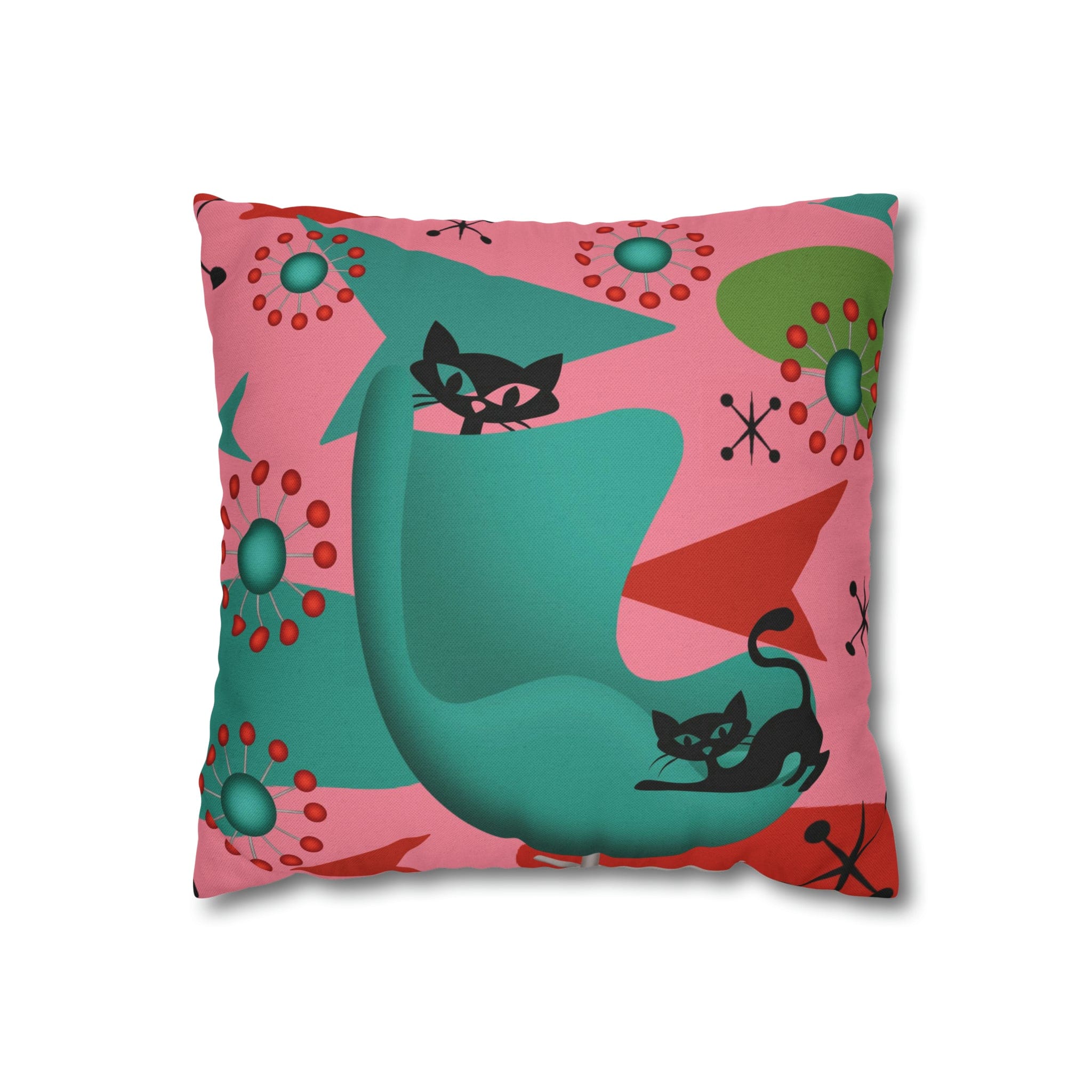 Atomic Cat Pillow Cover, Mid Century Design, Pink, Green, Aqua Kitsch Fun Atomic Era Pillow Case Home Decor