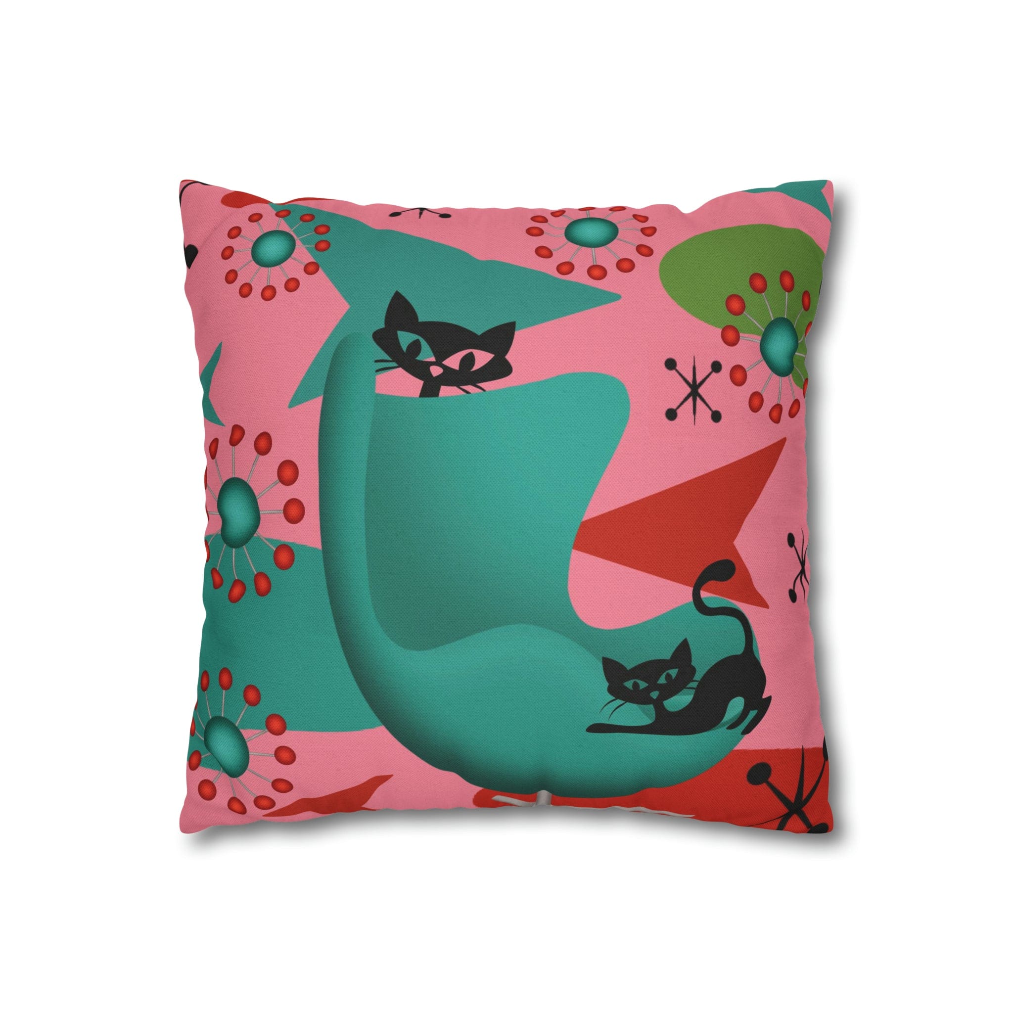 Atomic Cat Pillow Cover, Mid Century Design, Pink, Green, Aqua Kitsch Fun Atomic Era Pillow Case Home Decor