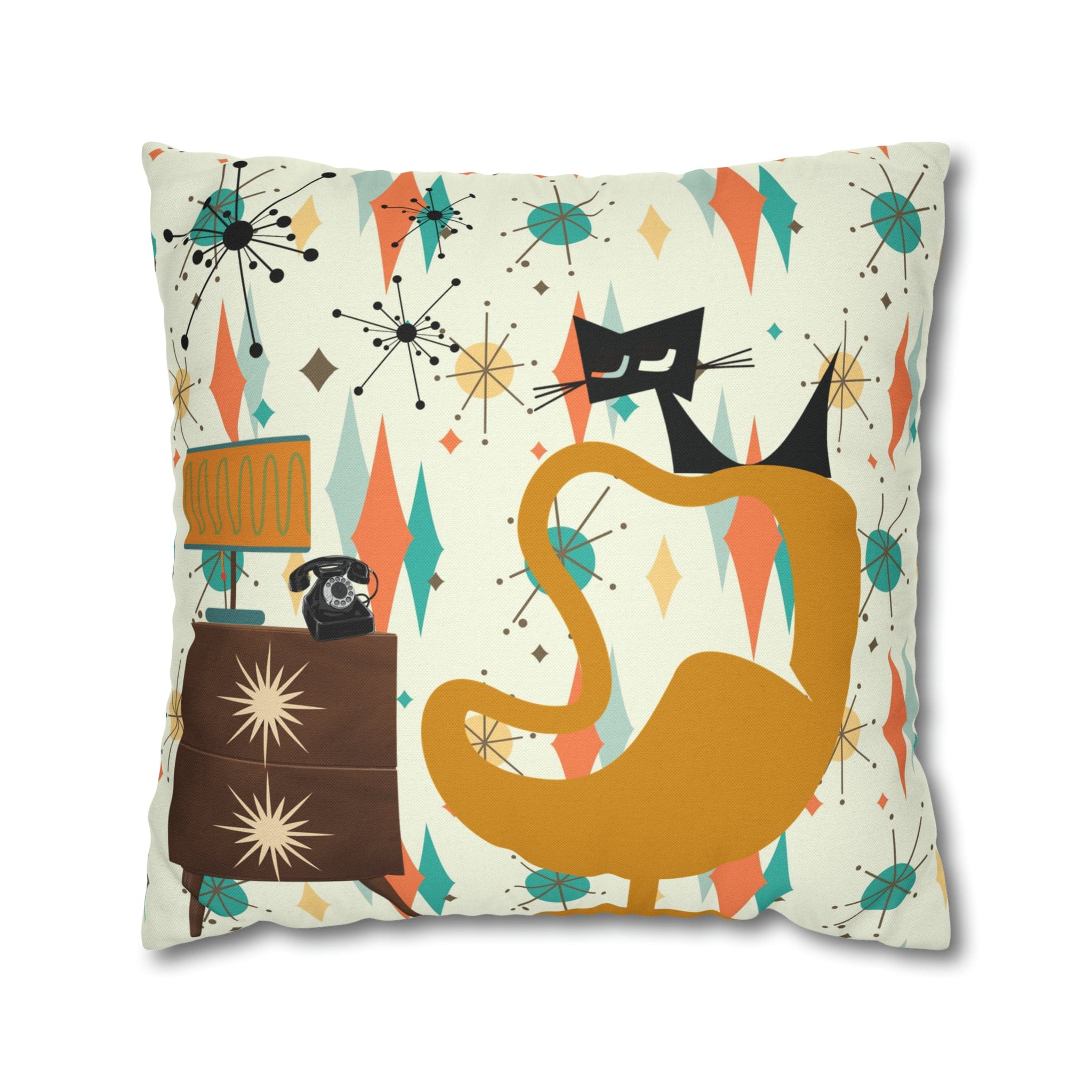 Atomic Cat Pillow, Mid Century Modern Franciscan Diamond, Starburst Patter, Retro Groovy PILLOW Cover Only Home Decor