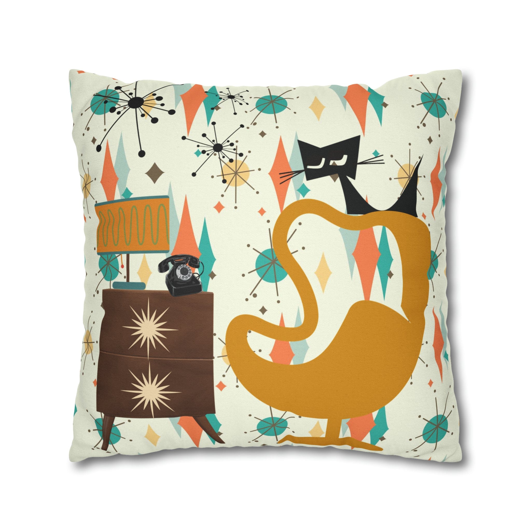 Atomic Cat Pillow, Mid Century Modern Franciscan Diamond, Starburst Patter, Retro Groovy PILLOW Cover Only Home Decor