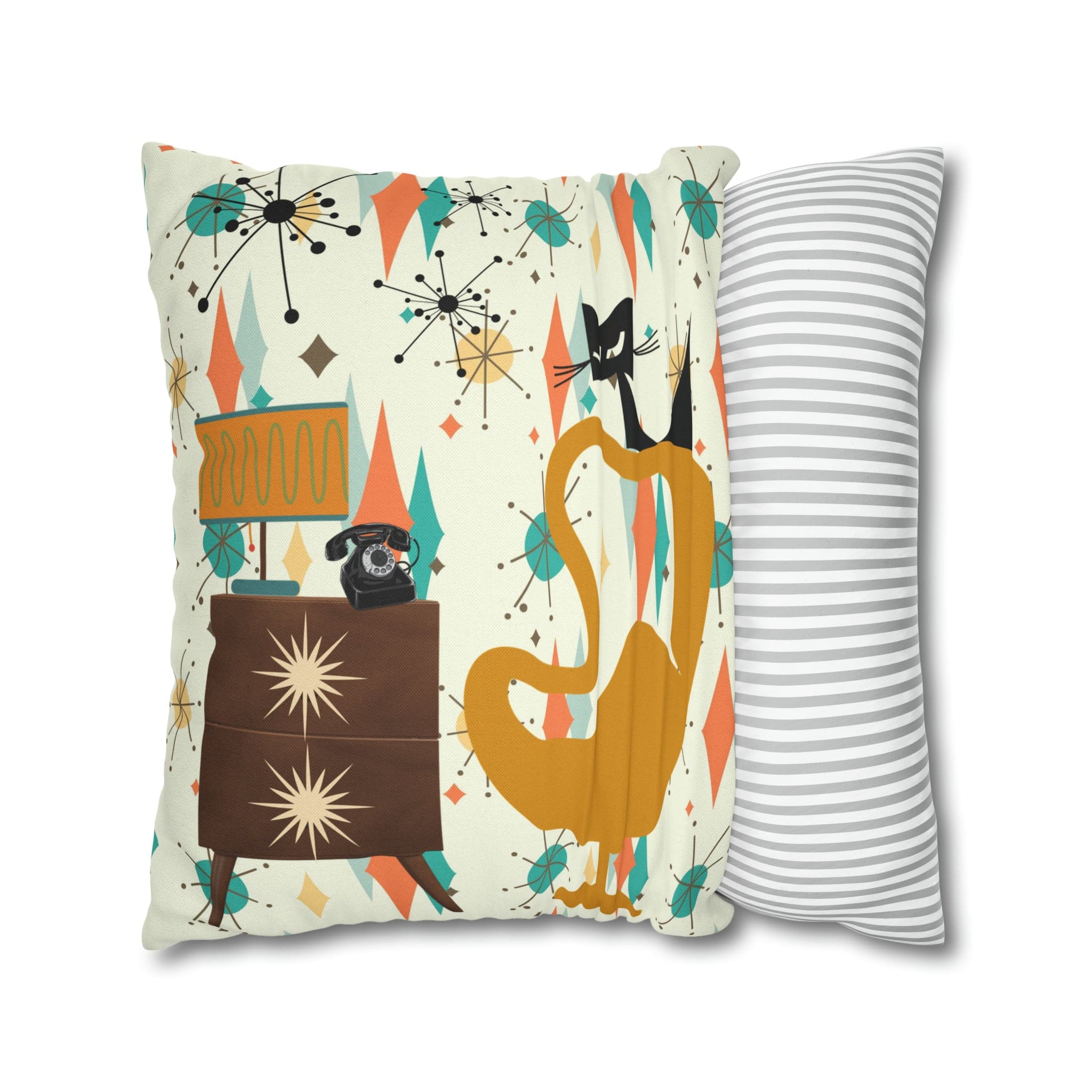 Atomic Cat Pillow, Mid Century Modern Franciscan Diamond, Starburst Patter, Retro Groovy PILLOW Cover Only Home Decor