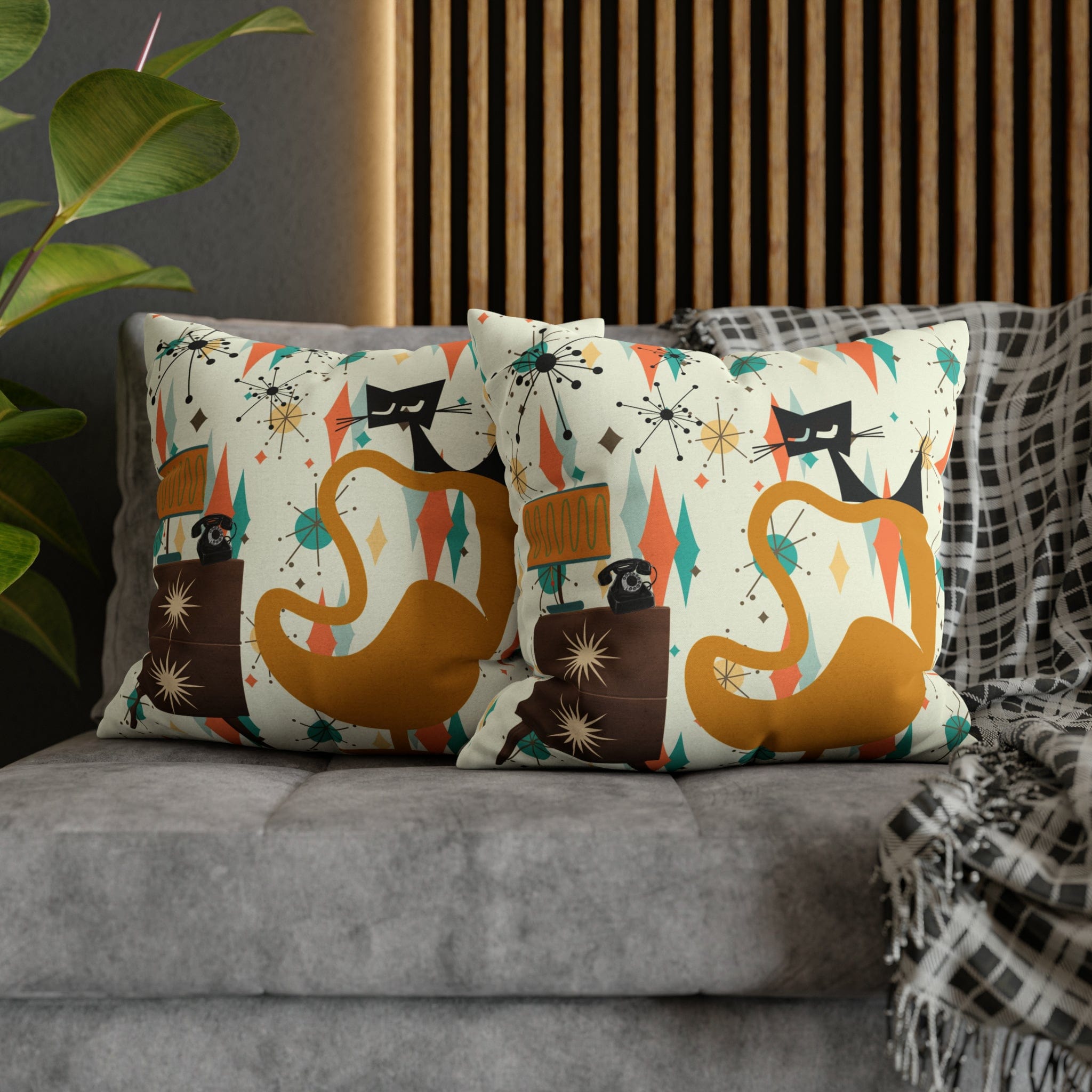 Atomic Cat Pillow, Mid Century Modern Franciscan Diamond, Starburst Patter, Retro Groovy PILLOW Cover Only Home Decor