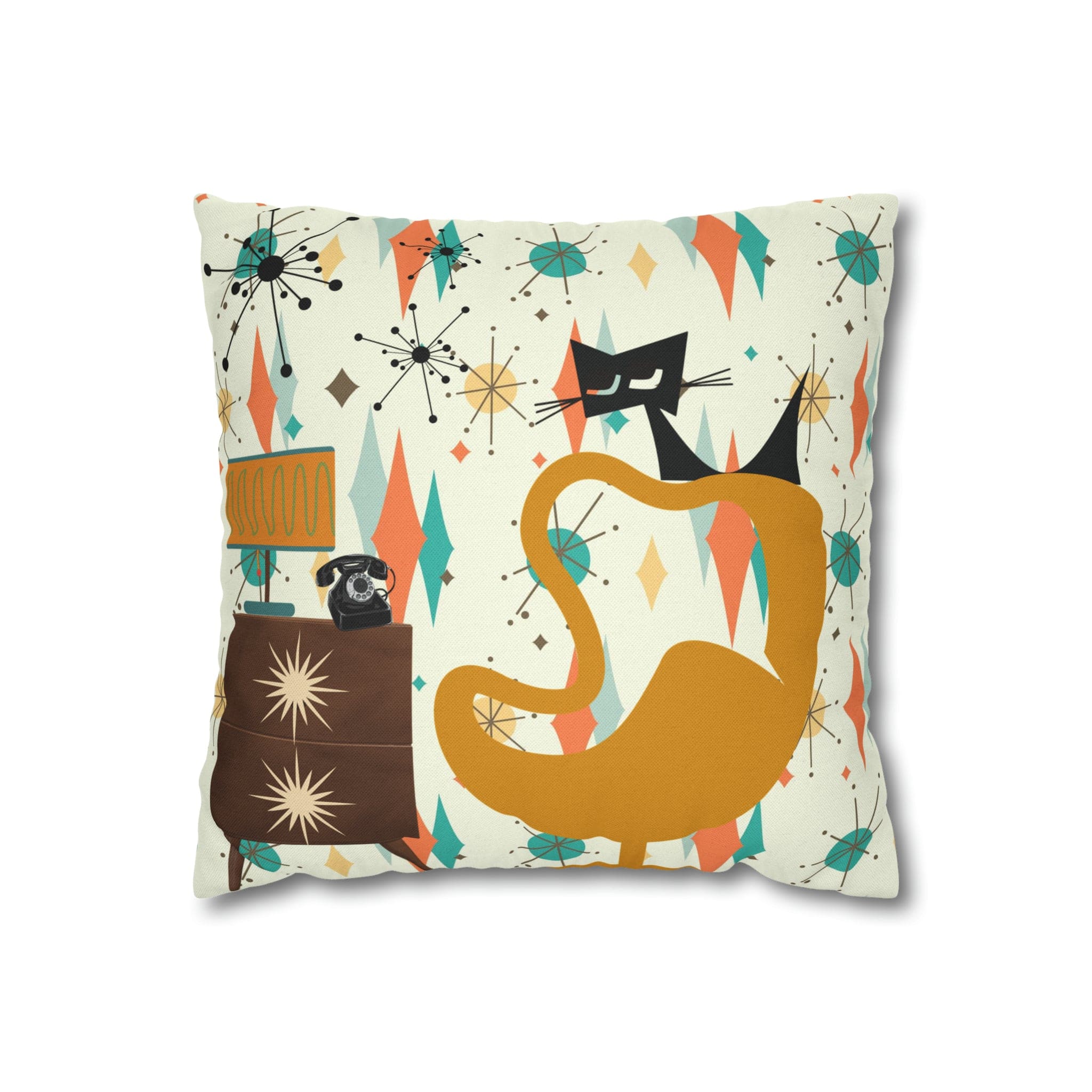 Atomic Cat Pillow, Mid Century Modern Franciscan Diamond, Starburst Patter, Retro Groovy PILLOW Cover Only Home Decor