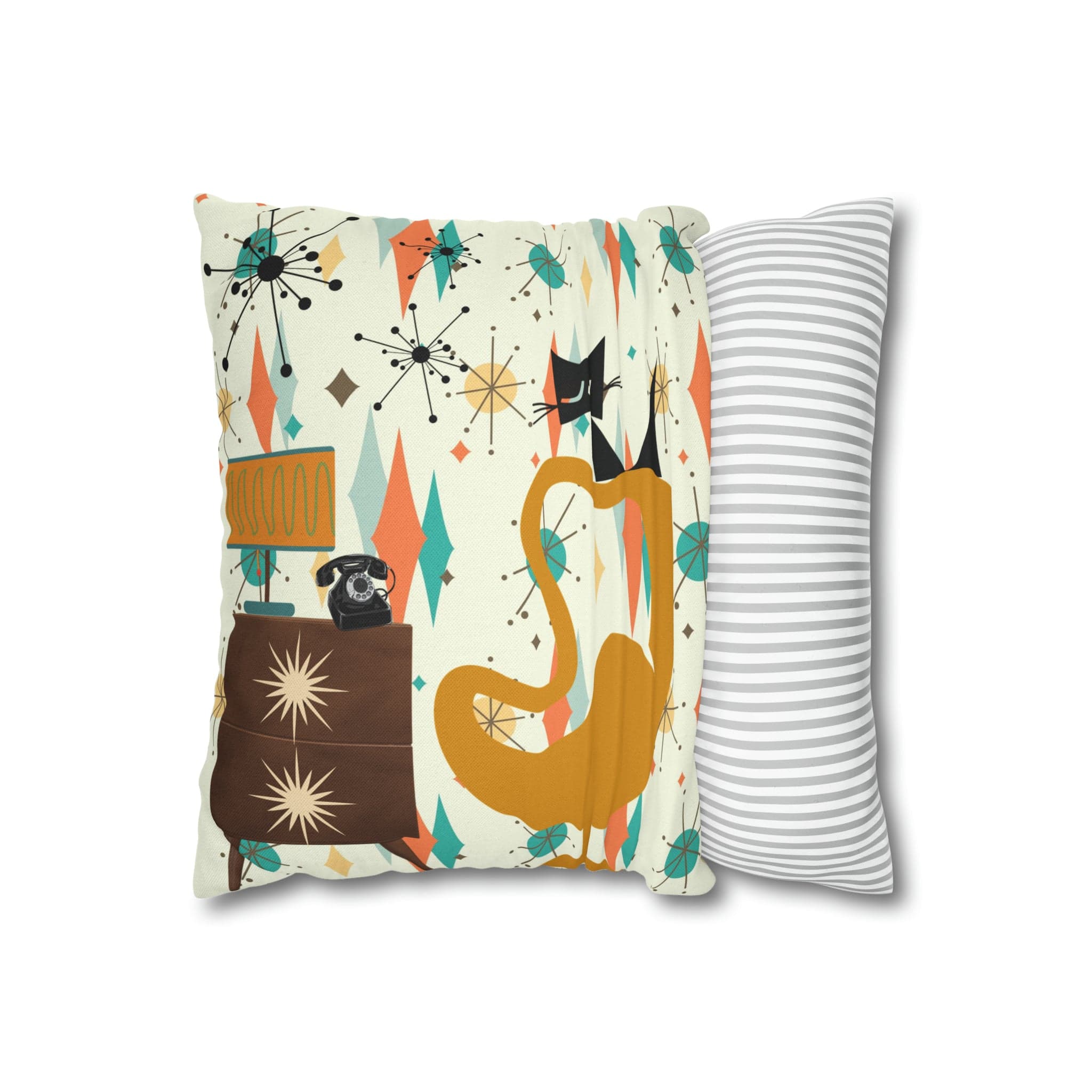 Atomic Cat Pillow, Mid Century Modern Franciscan Diamond, Starburst Patter, Retro Groovy PILLOW Cover Only Home Decor