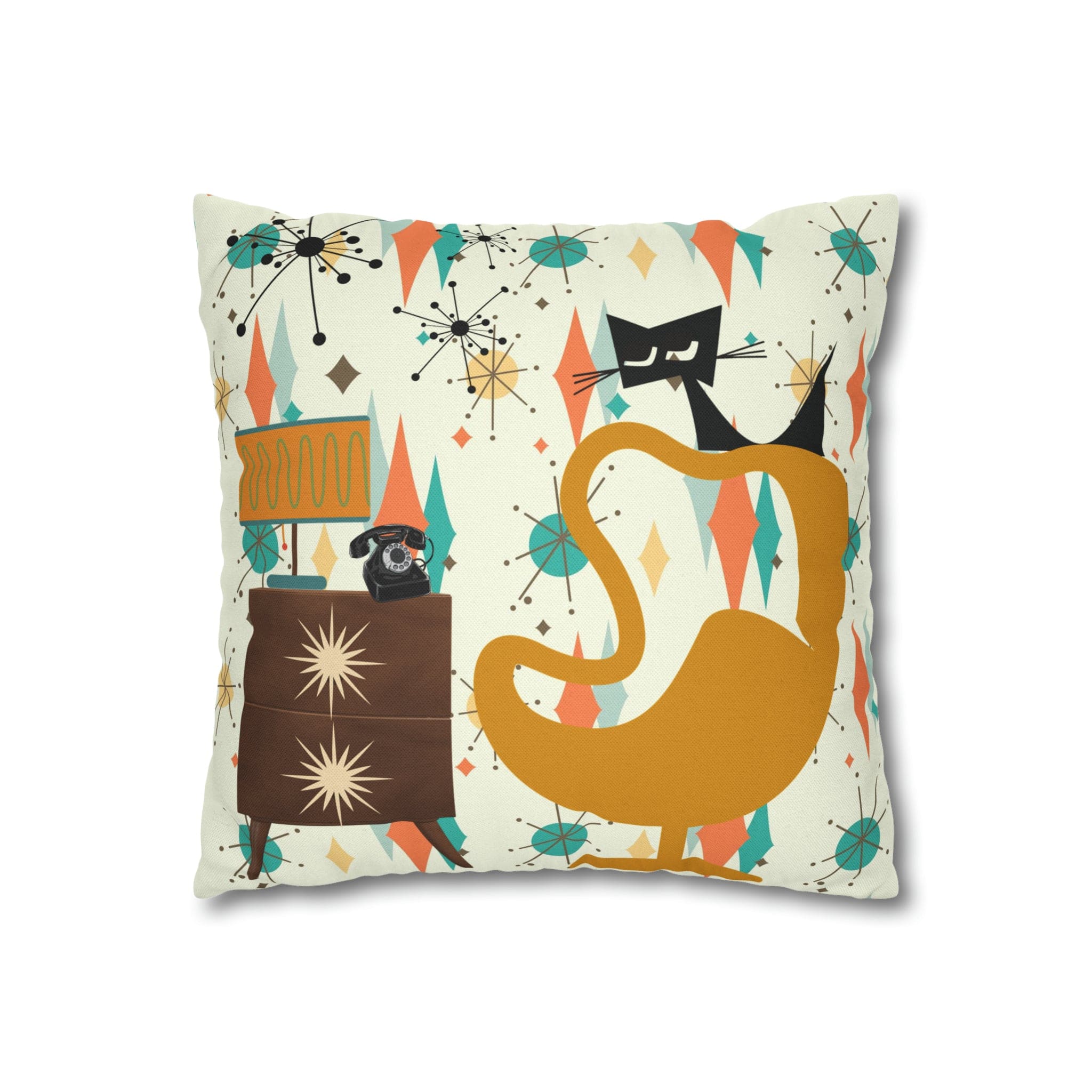Atomic Cat Pillow, Mid Century Modern Franciscan Diamond, Starburst Patter, Retro Groovy PILLOW Cover Only Home Decor