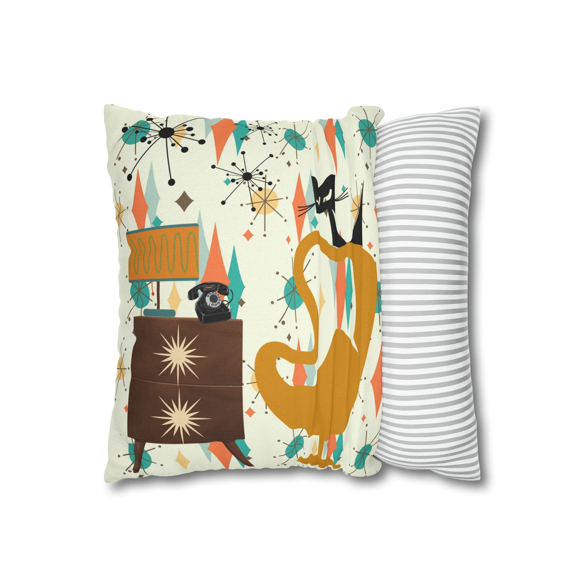 Atomic Cat Pillow, Mid Century Modern Franciscan Diamond, Starburst Patter, Retro Groovy PILLOW Cover Only Home Decor