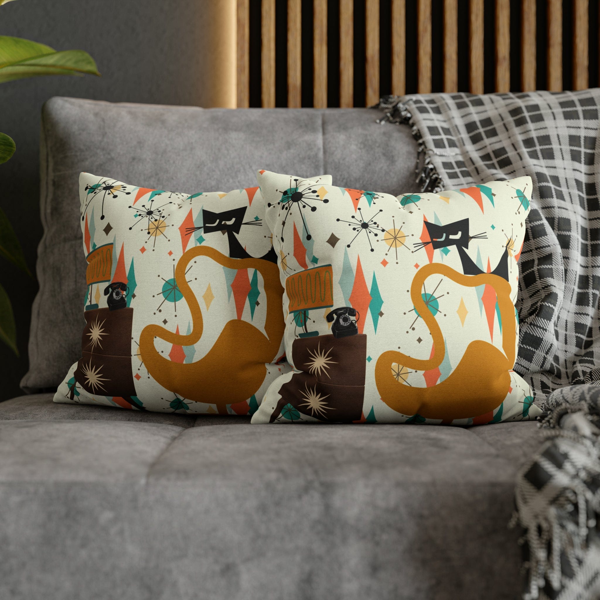 Atomic Cat Pillow, Mid Century Modern Franciscan Diamond, Starburst Patter, Retro Groovy PILLOW Cover Only Home Decor