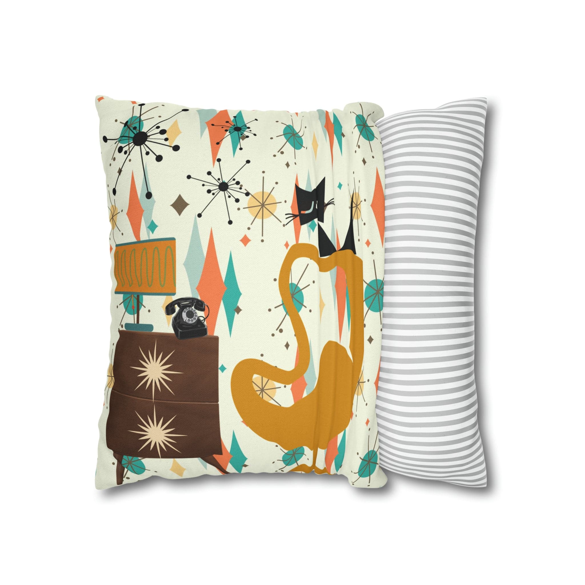 Atomic Cat Pillow, Mid Century Modern Franciscan Diamond, Starburst Patter, Retro Groovy PILLOW Cover Only Home Decor