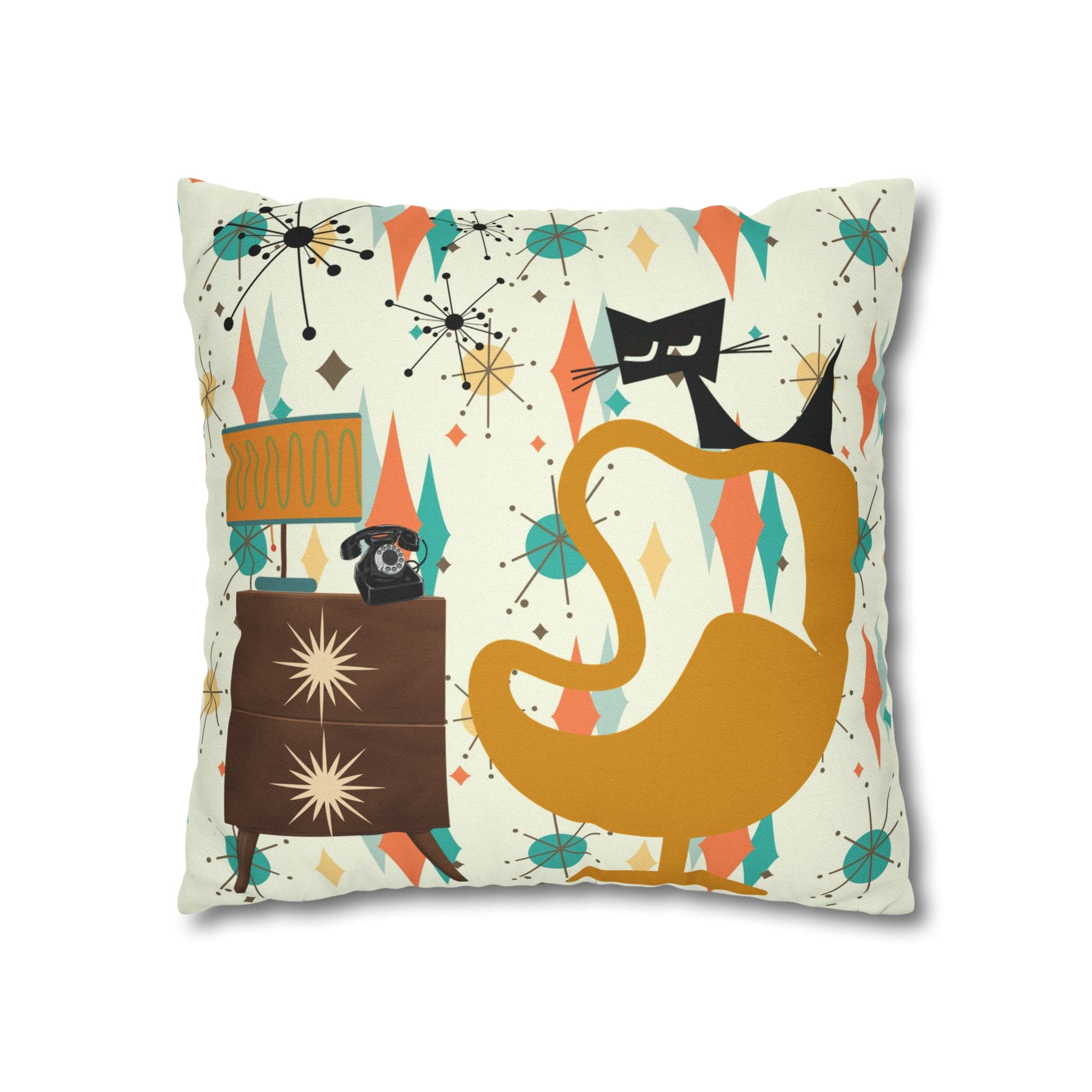 Atomic Cat Pillow, Mid Century Modern Franciscan Diamond, Starburst Patter, Retro Groovy PILLOW Cover Only Home Decor