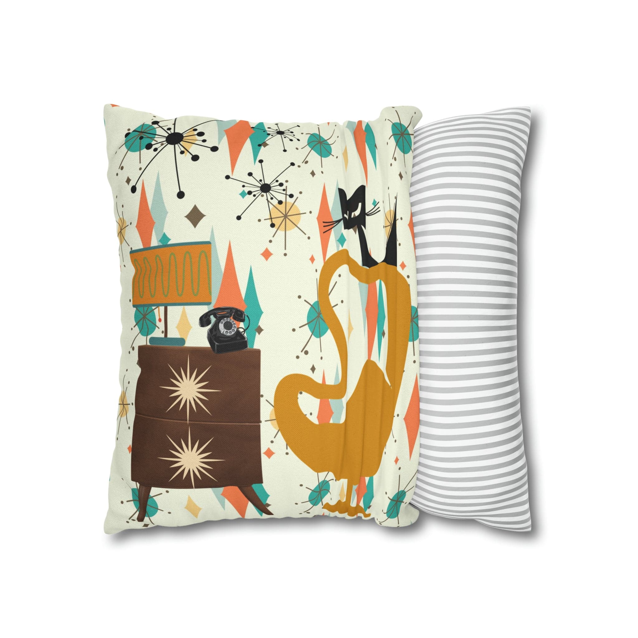 Atomic Cat Pillow, Mid Century Modern Franciscan Diamond, Starburst Patter, Retro Groovy PILLOW Cover Only Home Decor
