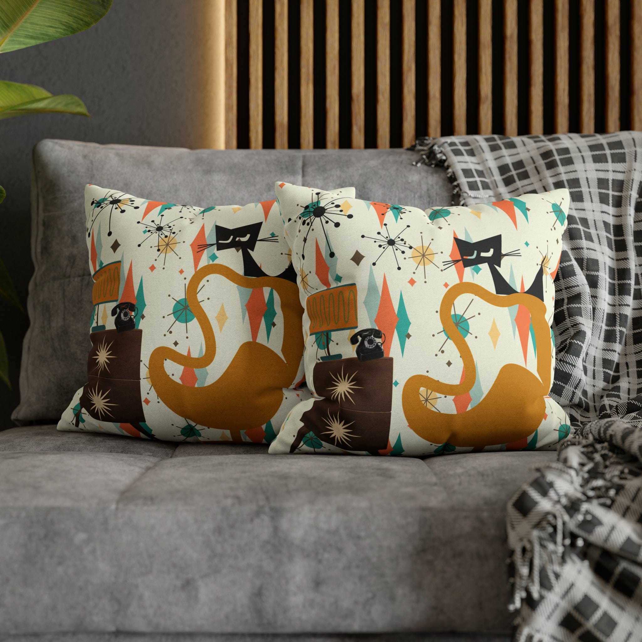 Atomic Cat Pillow, Mid Century Modern Franciscan Diamond, Starburst Patter, Retro Groovy PILLOW Cover Only Home Decor