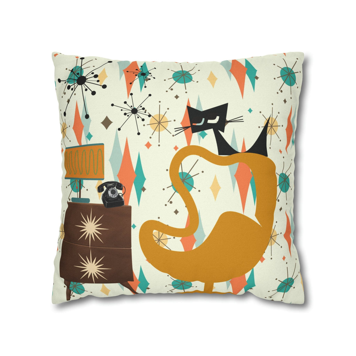 Atomic Cat Pillow, Mid Century Modern Franciscan Diamond, Starburst Patter, Retro Groovy PILLOW Cover Only Home Decor