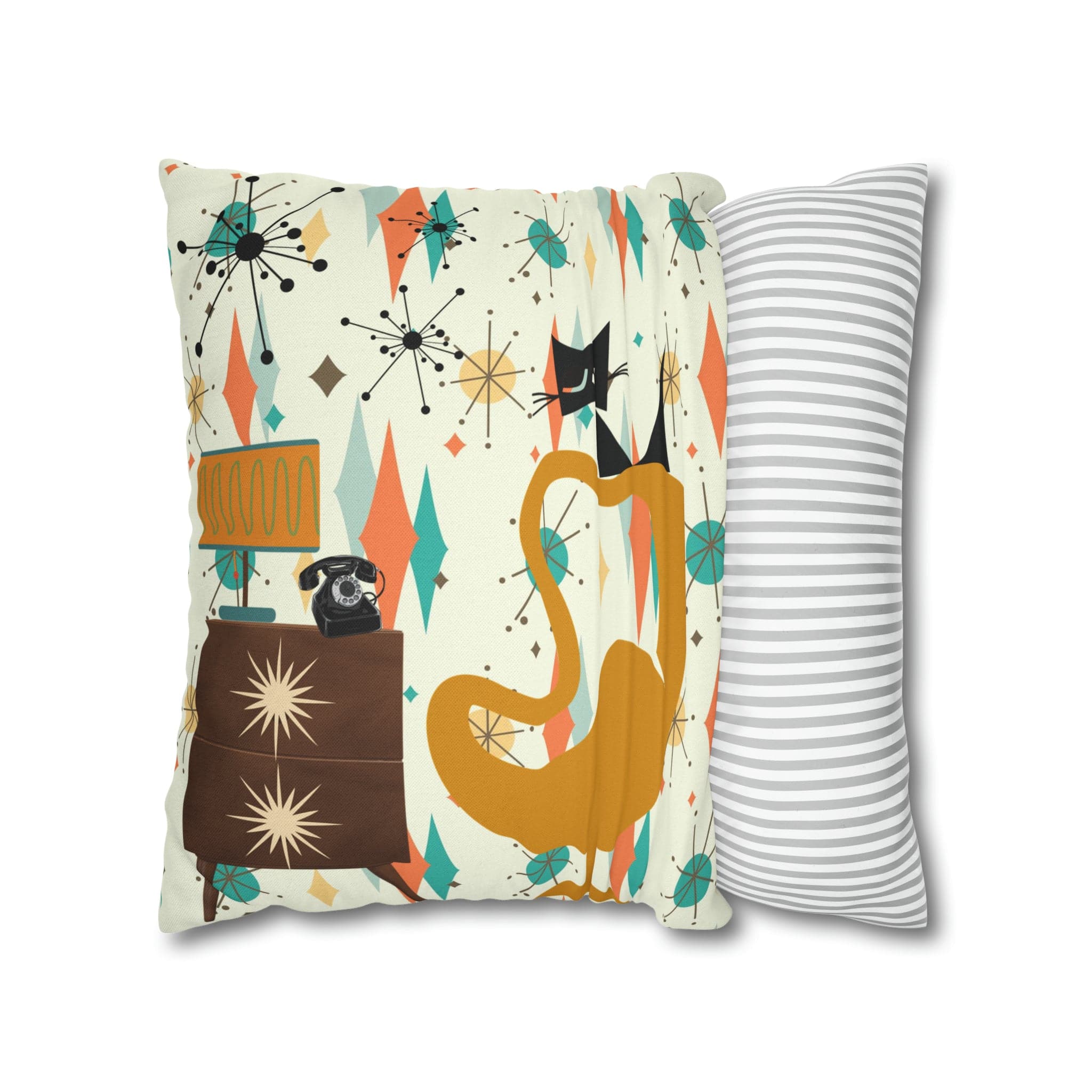Atomic Cat Pillow, Mid Century Modern Franciscan Diamond, Starburst Patter, Retro Groovy PILLOW Cover Only Home Decor