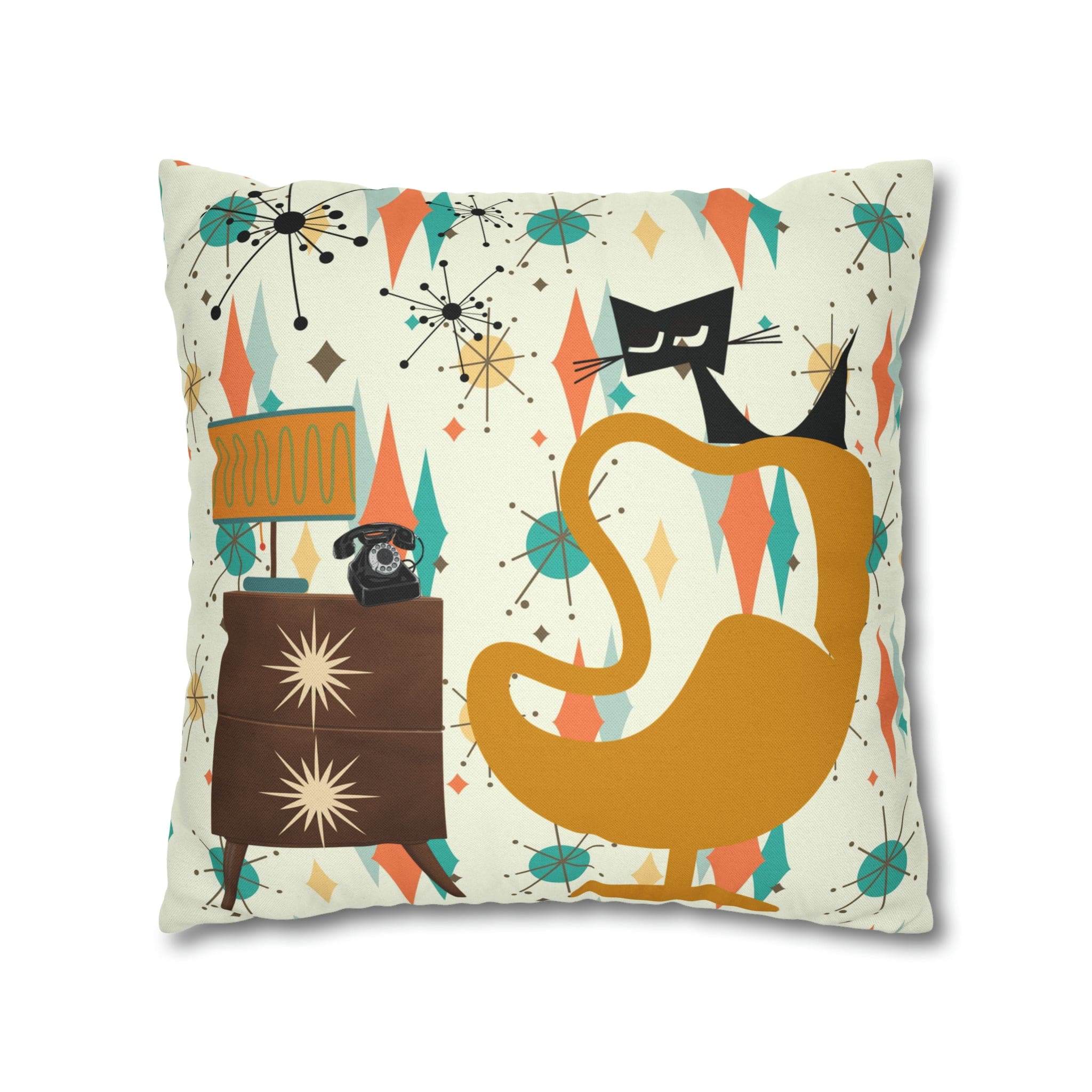 Atomic Cat Pillow, Mid Century Modern Franciscan Diamond, Starburst Patter, Retro Groovy PILLOW Cover Only Home Decor