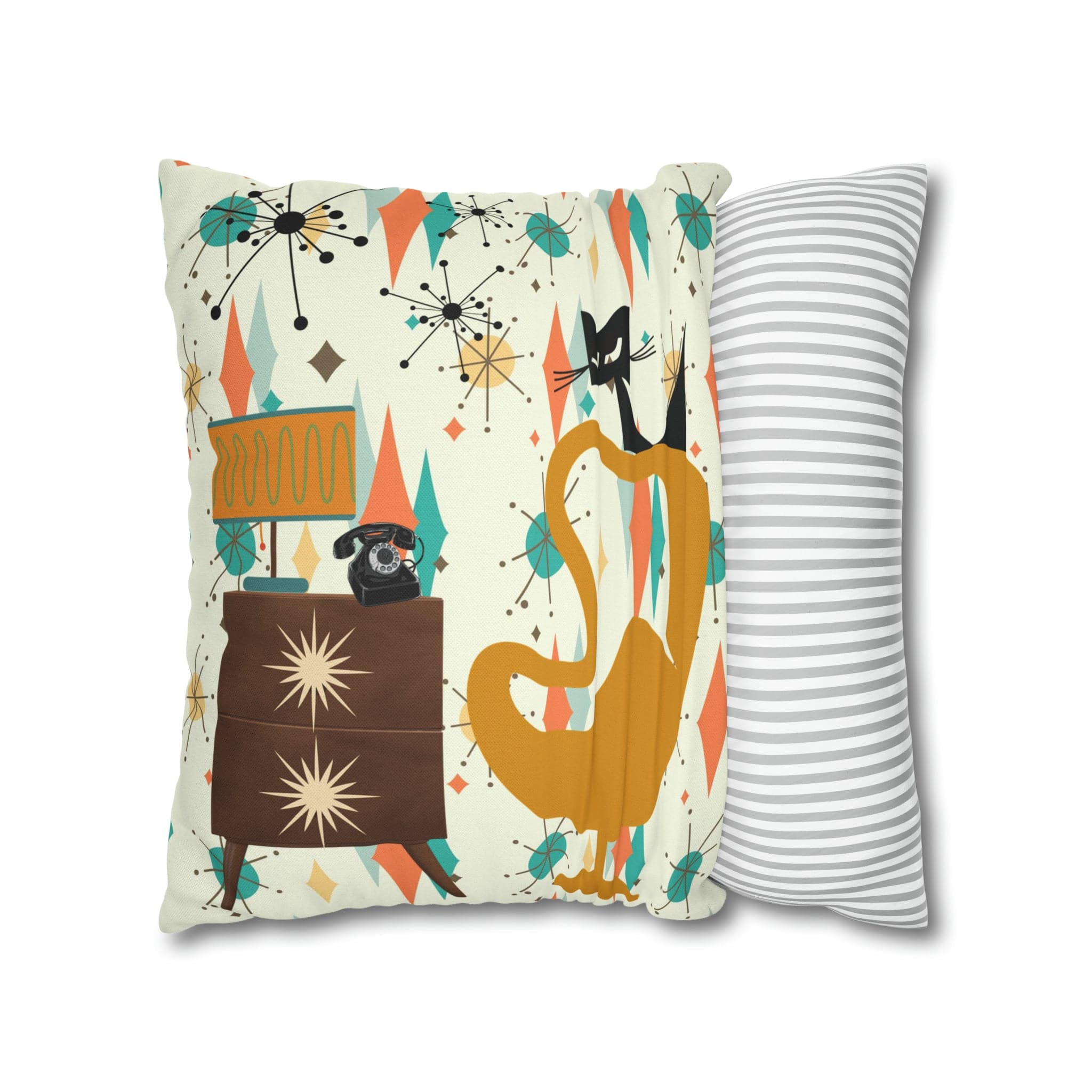 Atomic Cat Pillow, Mid Century Modern Franciscan Diamond, Starburst Patter, Retro Groovy PILLOW Cover Only Home Decor
