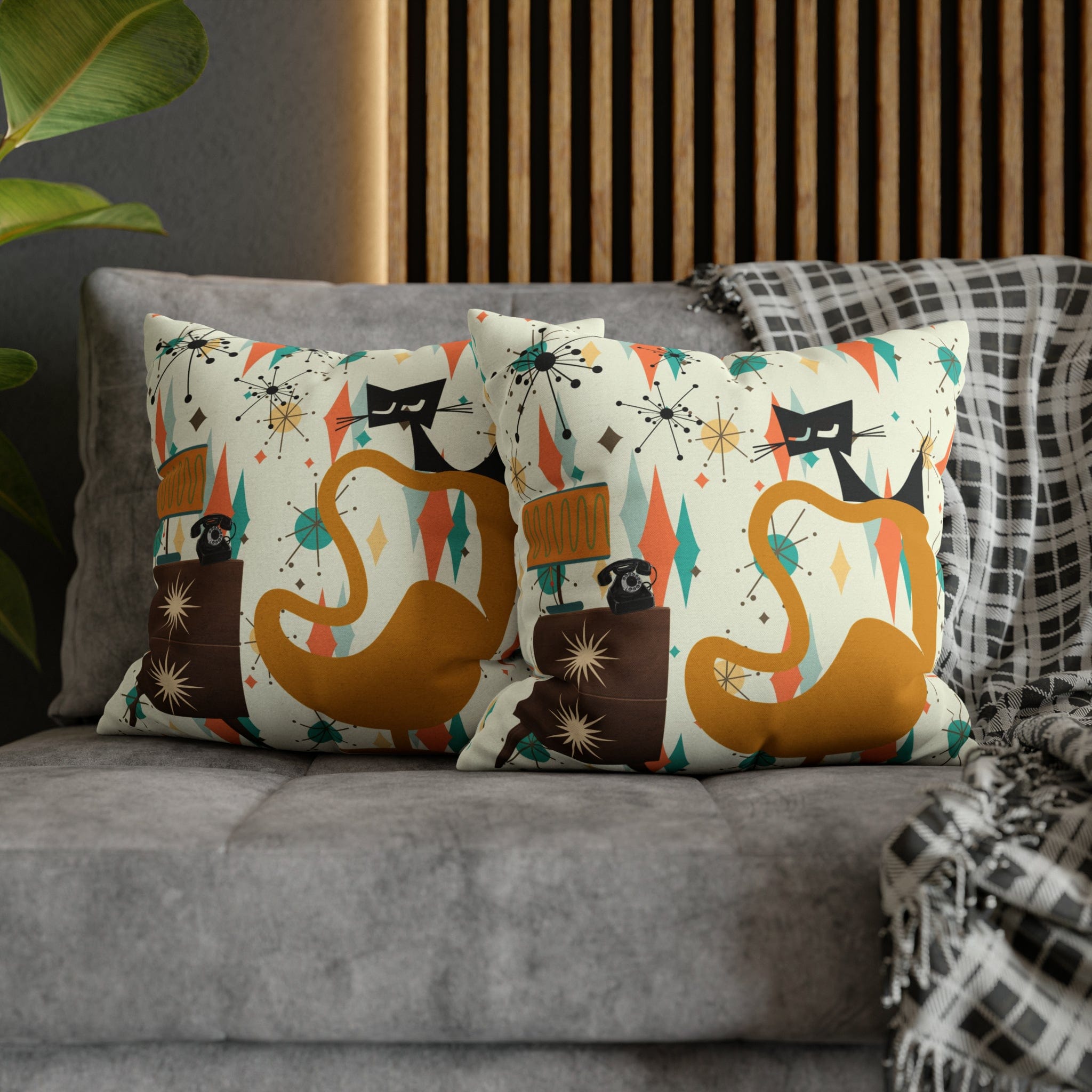 Atomic Cat Pillow, Mid Century Modern Franciscan Diamond, Starburst Patter, Retro Groovy PILLOW Cover Only Home Decor