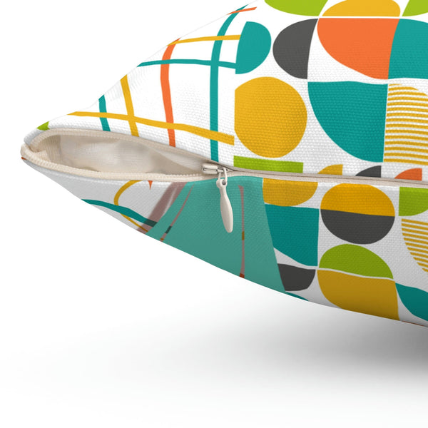 Atomic Cat Pillow, Mid Century Modern, White, Aqua, Orange, Yellow, FUN, Funky, Geometric, Retro Home Decor Pillow And Insert