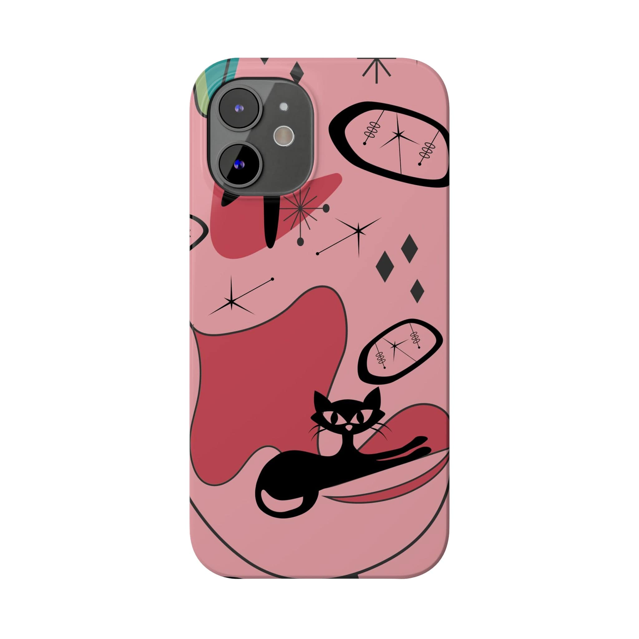 Atomic Cat, Pink Mid Century Modern, Egg Chair, Space Cat, iPhone 15, New Slim Phone Cases Phone Case
