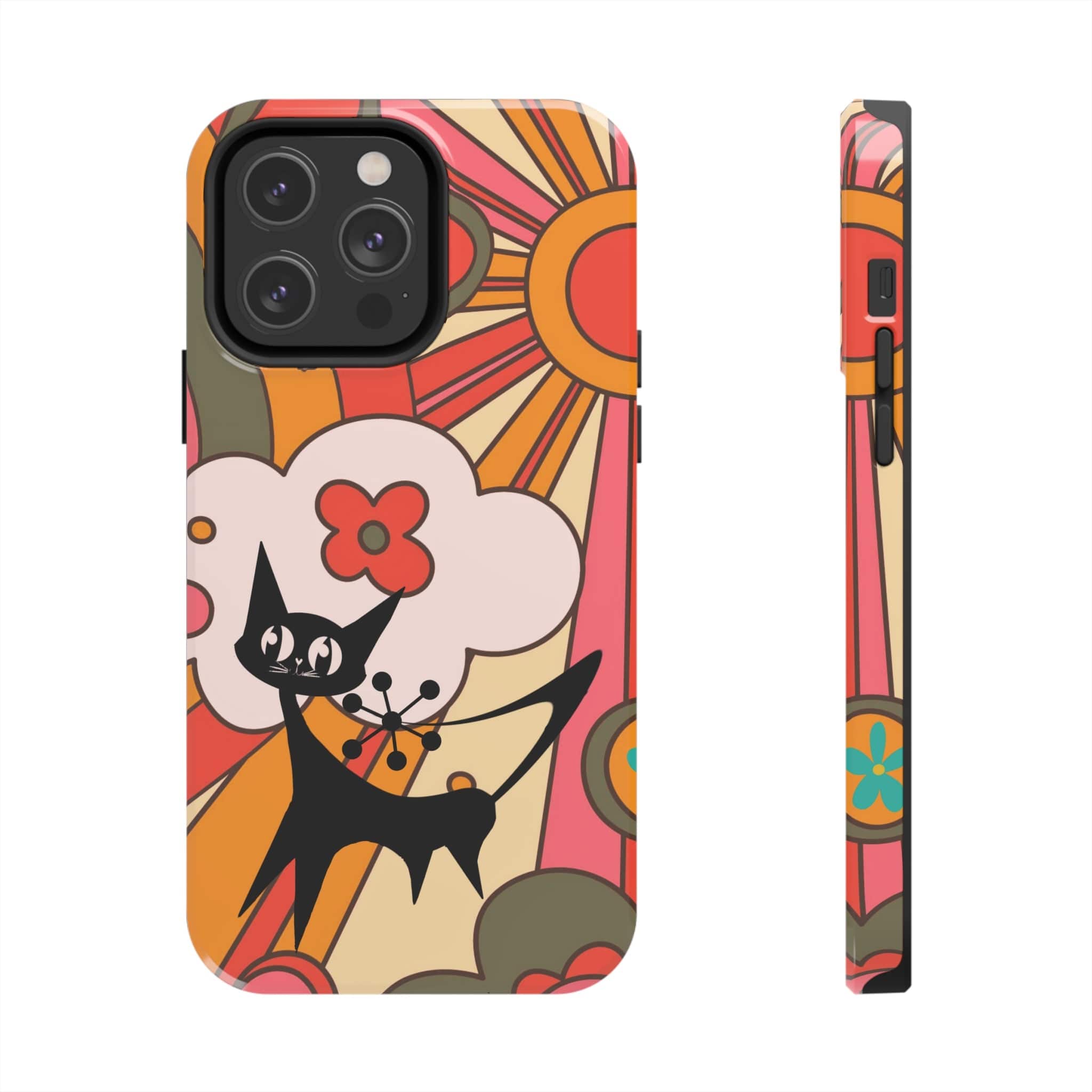 Atomic Cat, Retro Sunburst, Groovy Mod Smart Phone Tough Phone Cases Phone Case