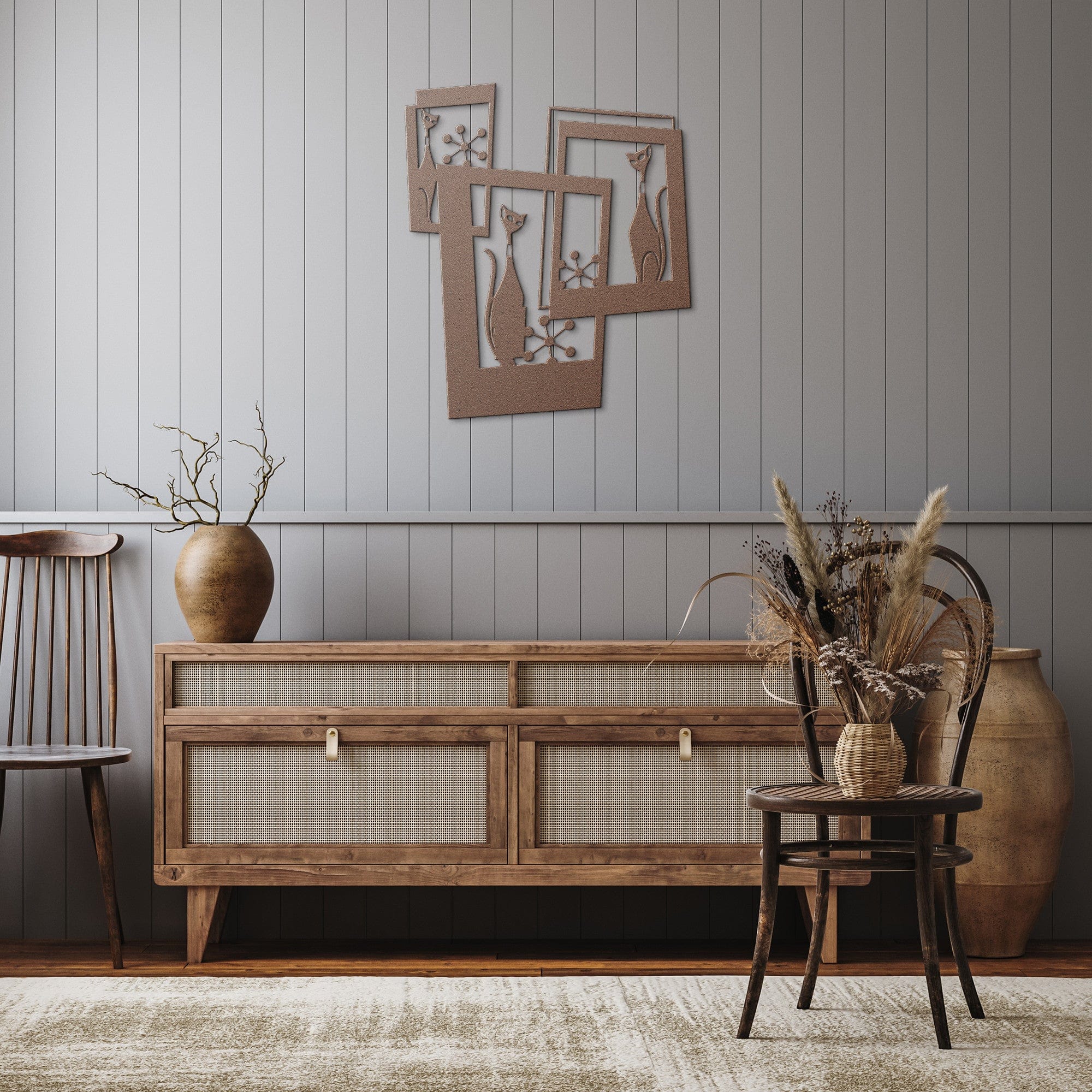 Atomic Cat, three cats starburst Wall Art